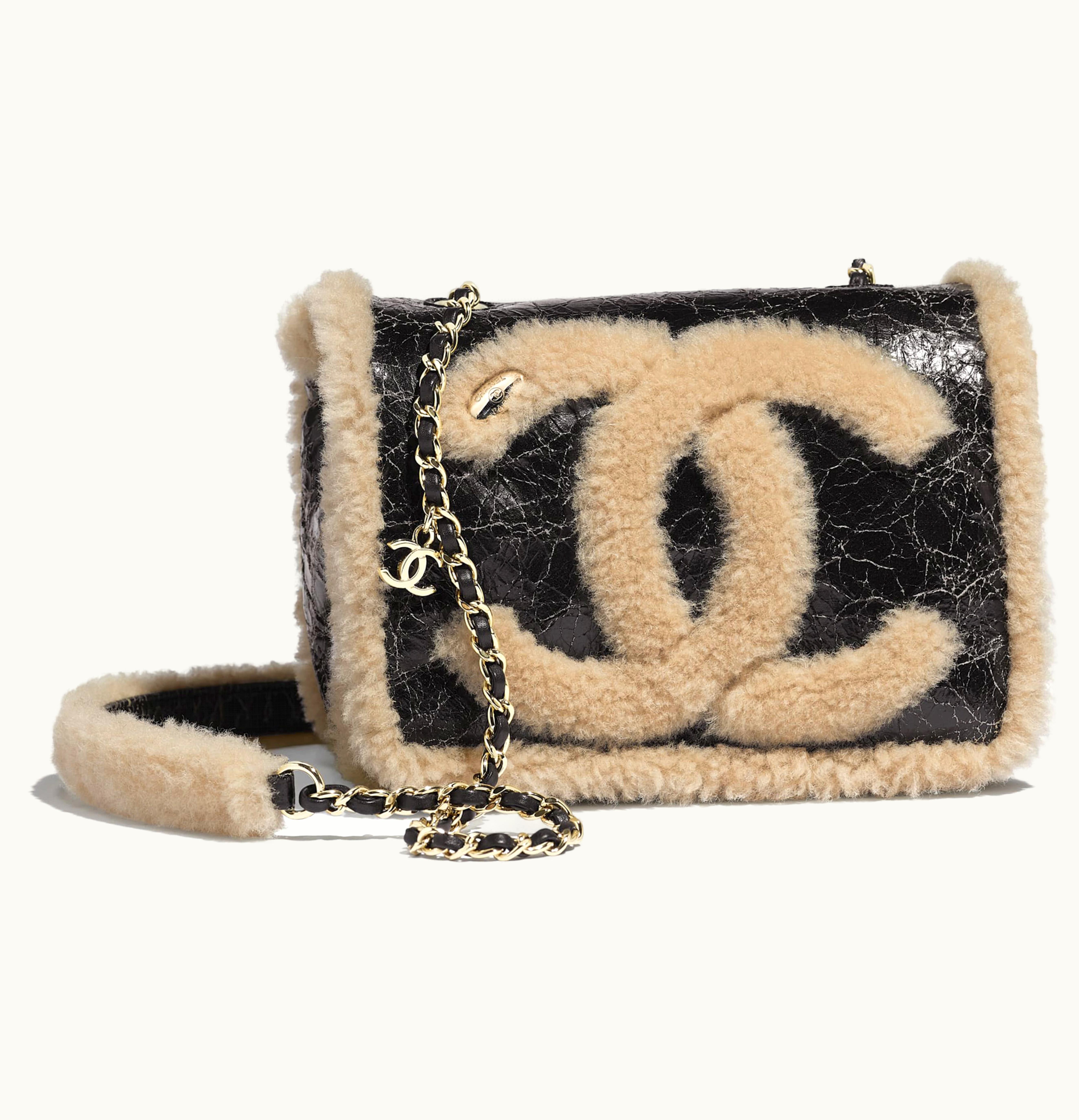 Chanel Chanel Flap Bag Shearling CC Black Beige