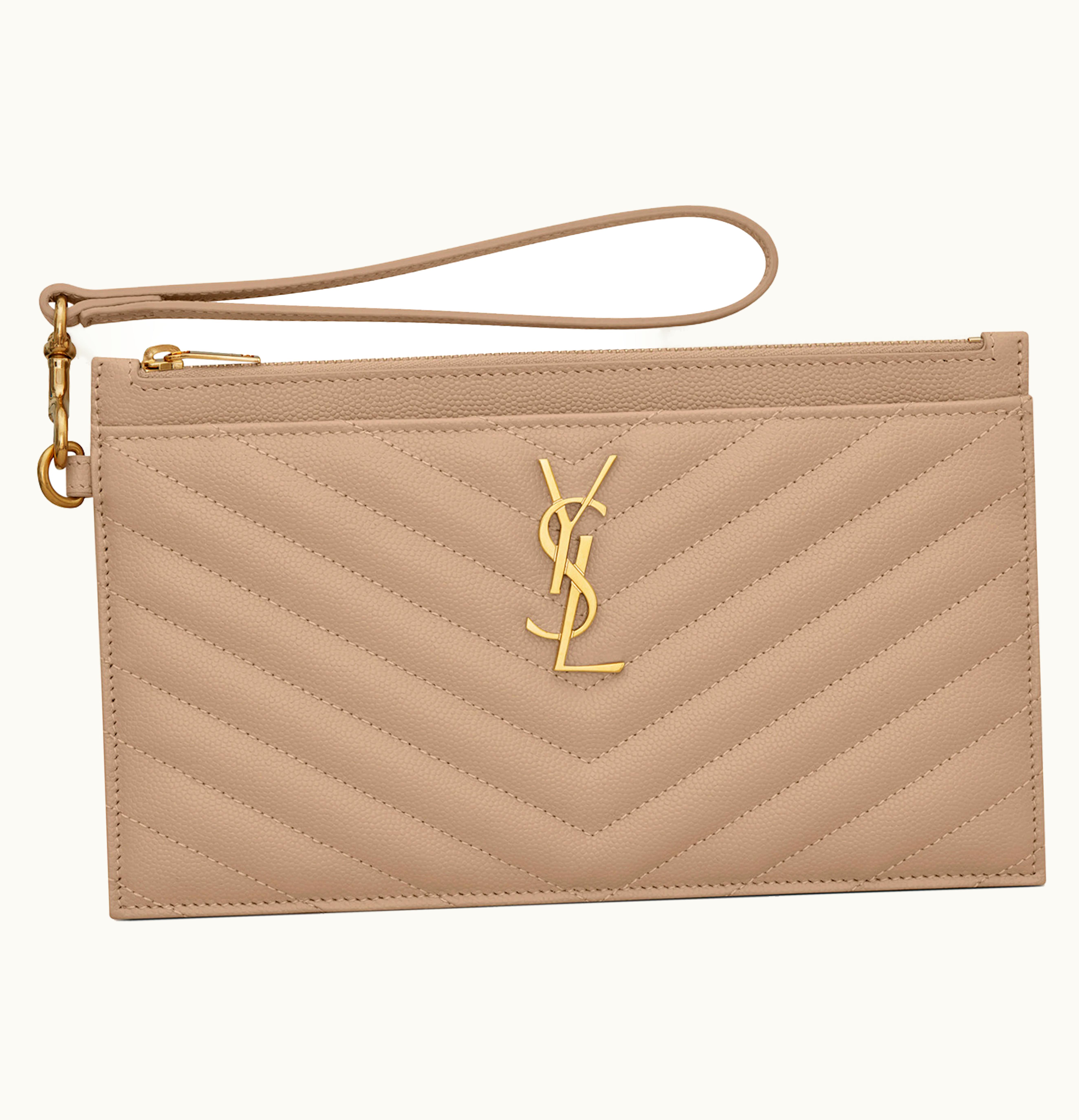 Saint Laurent Saint Laurent Cassandre Matelasse Large Bill Pouch In Quilted Embossed Leather Dark Beige