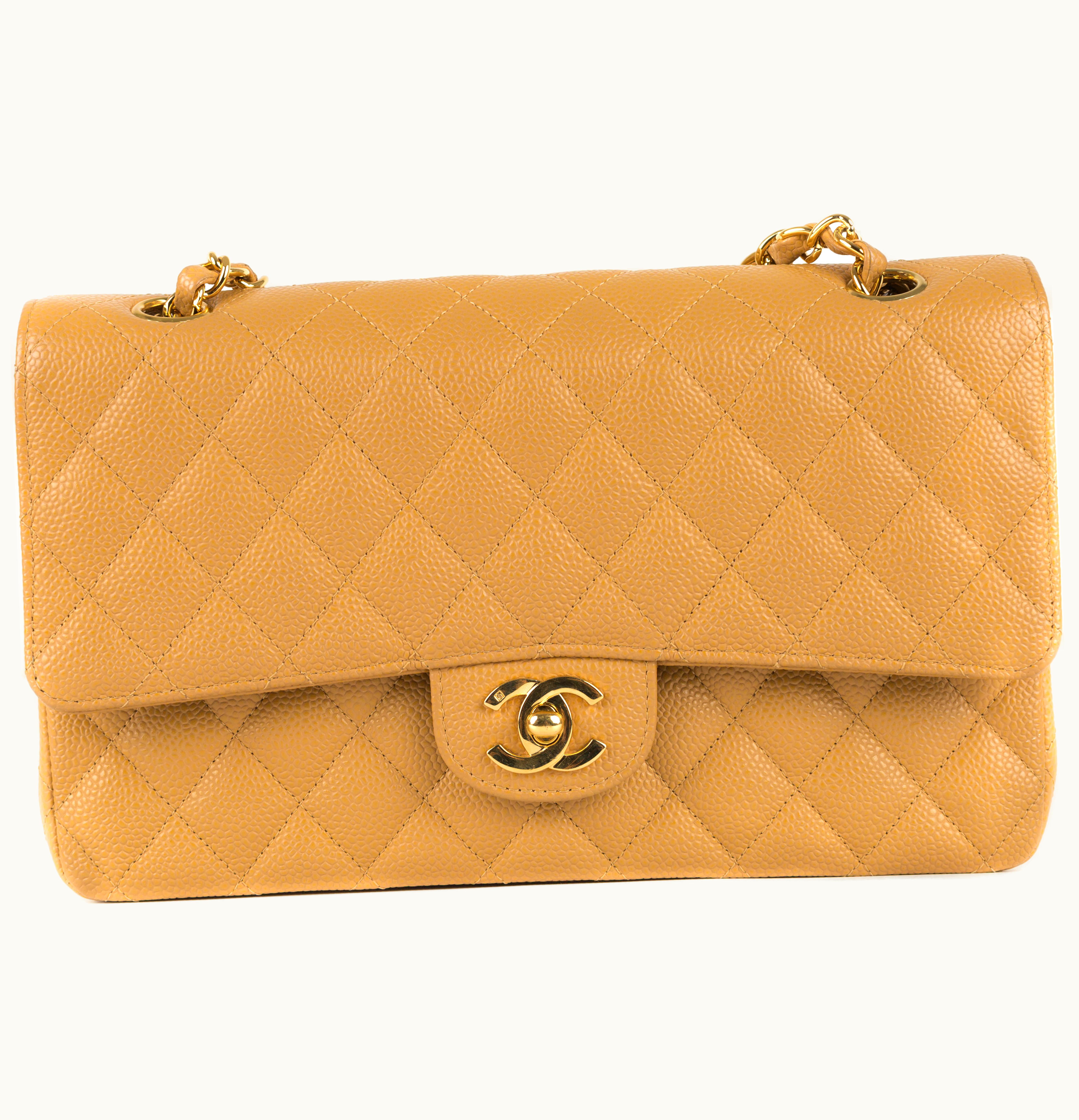Chanel Chanel Classic Double Flap Quilted Caviar Medium Beige