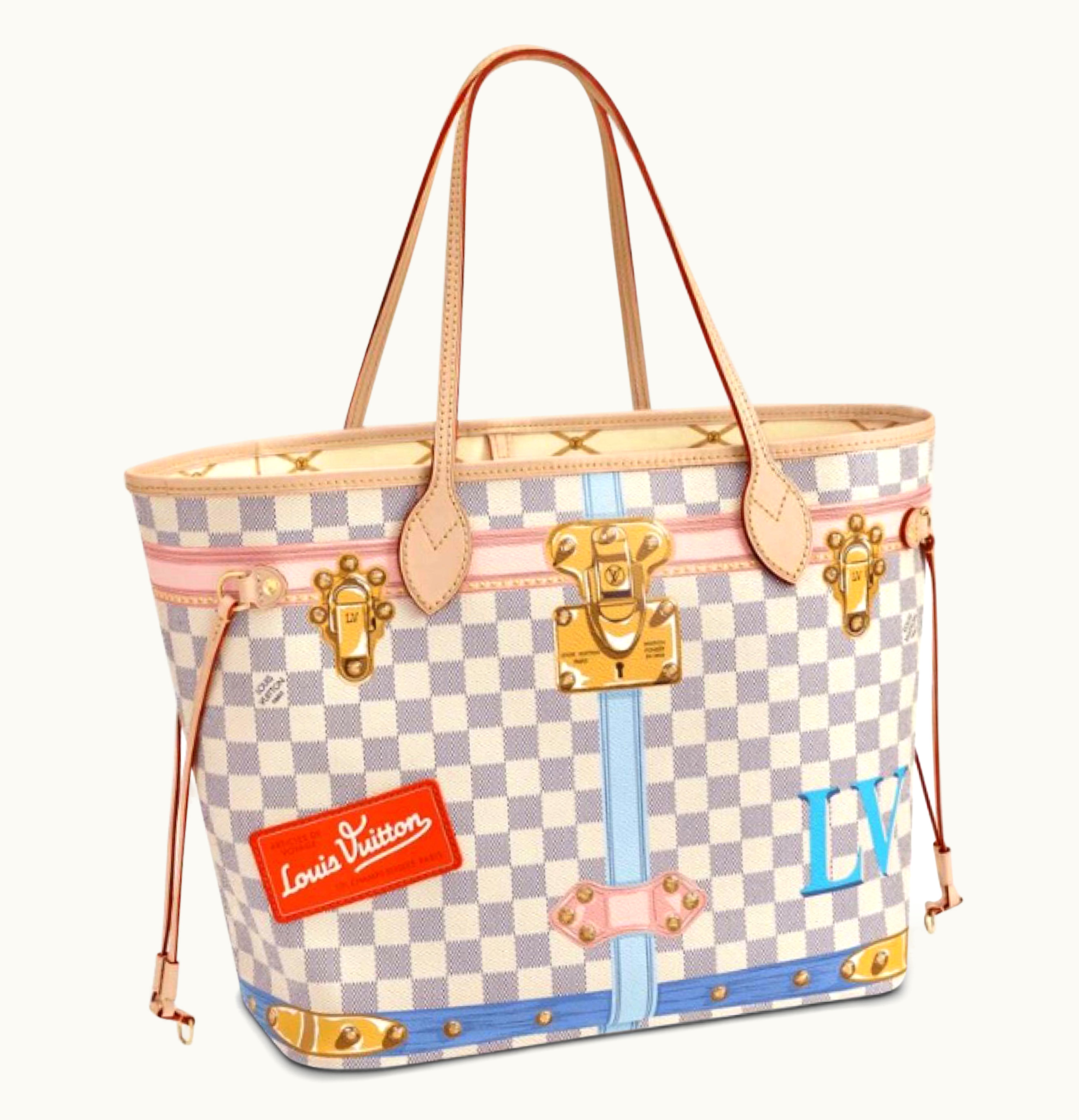 Louis Vuitton Louis Vuitton Neverfull Damier Azur Tromp Loeil Screen Without Pouch MM Beige Lining
