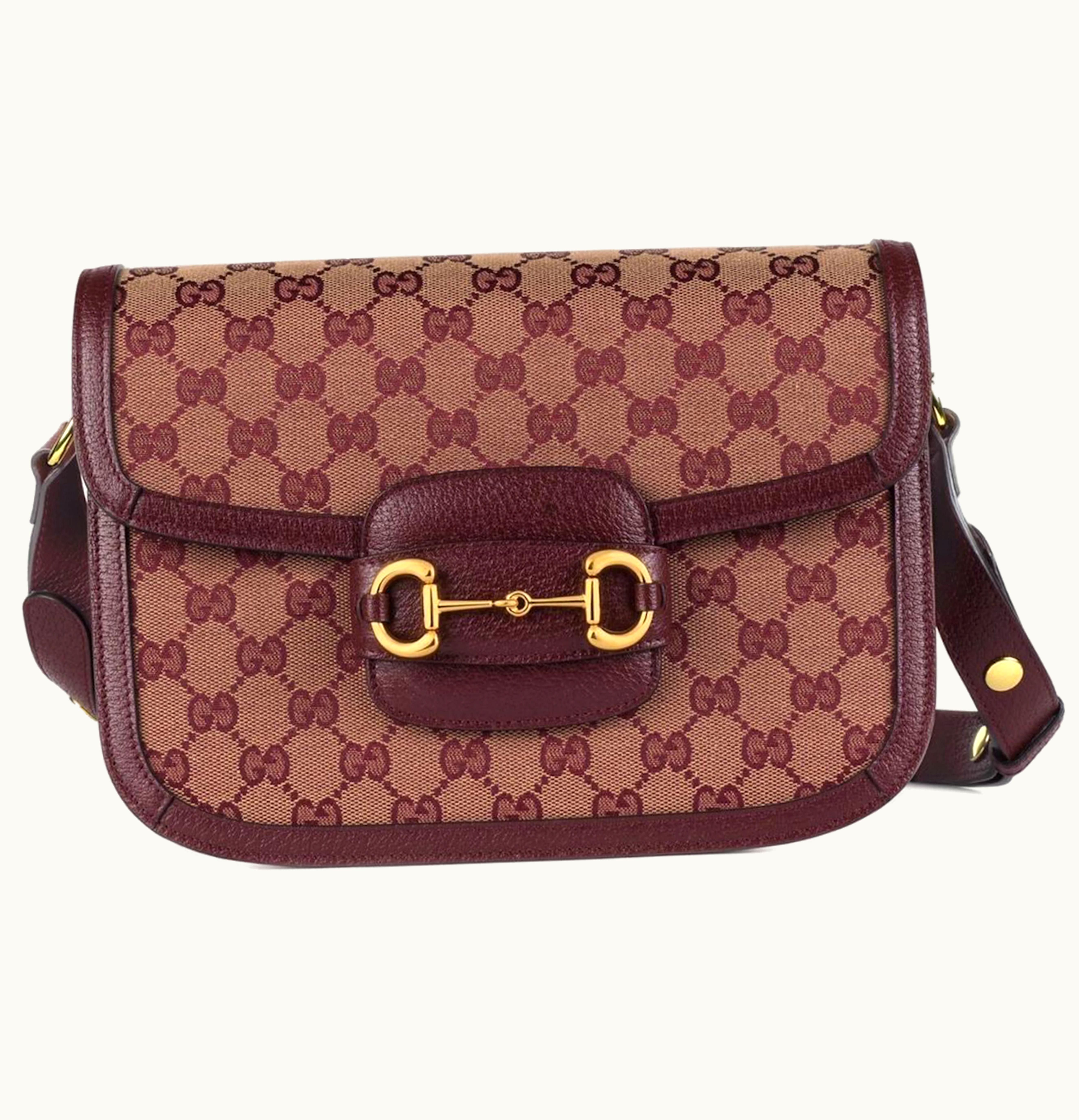 Gucci Gucci 1955 Horsebit Shoulder Bag Small GG Jacquard Beige Burgundy
