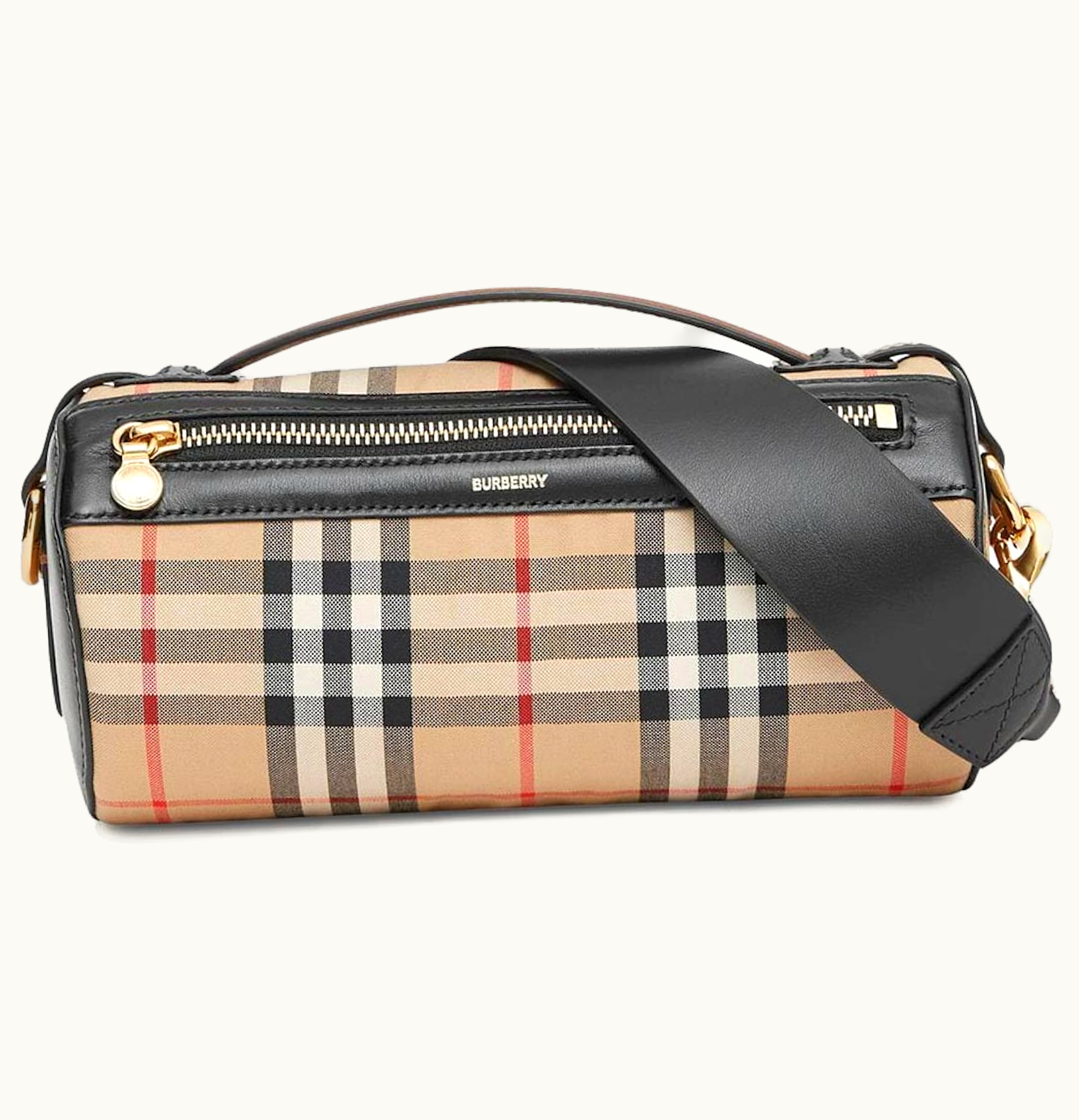 Burberry Burberry The Vintage Check and Leather Barrel Bag Archive Beige Black