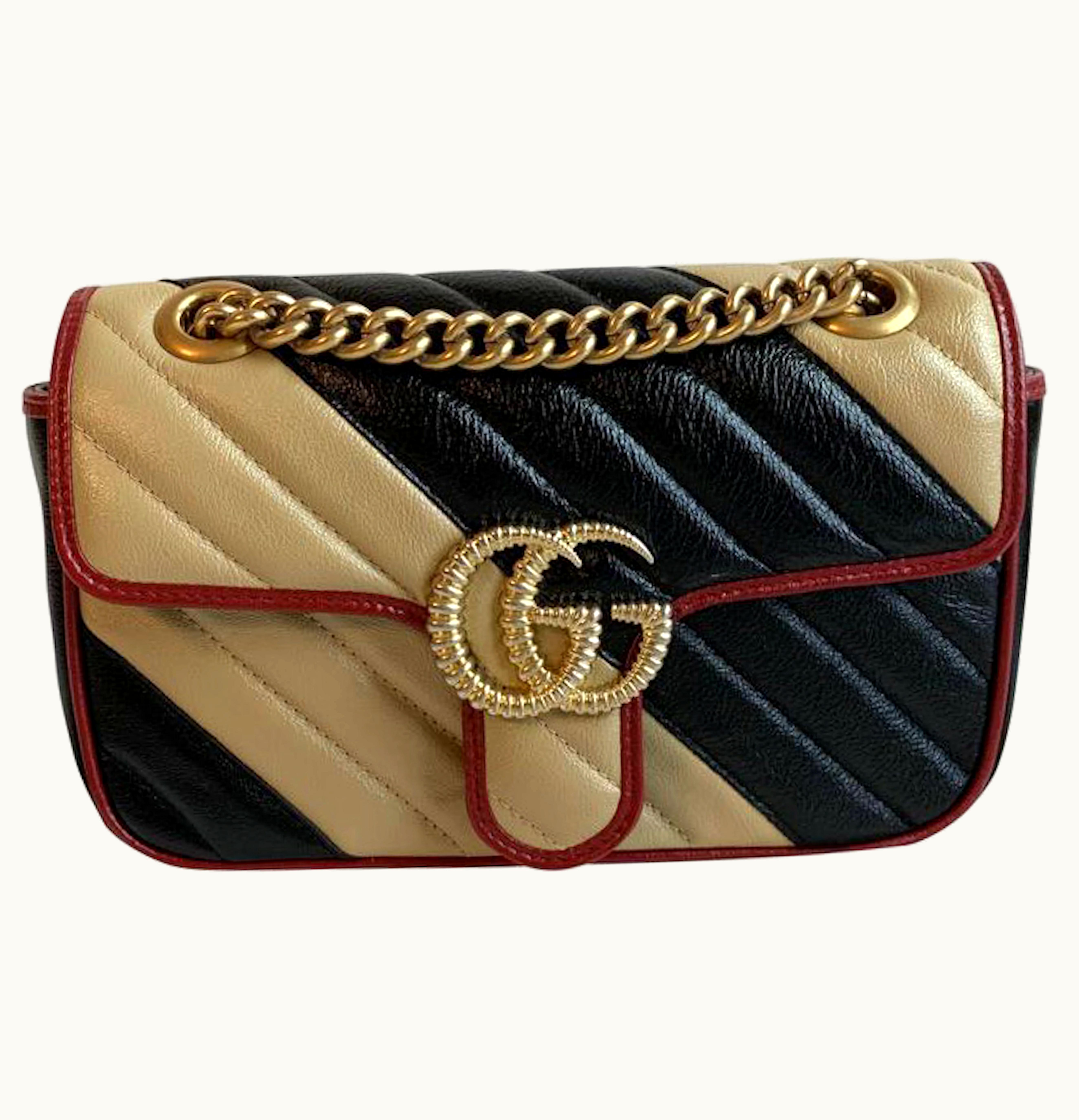 Gucci Gucci GG Marmont Shoulder Bag Mini Striped Black Beige