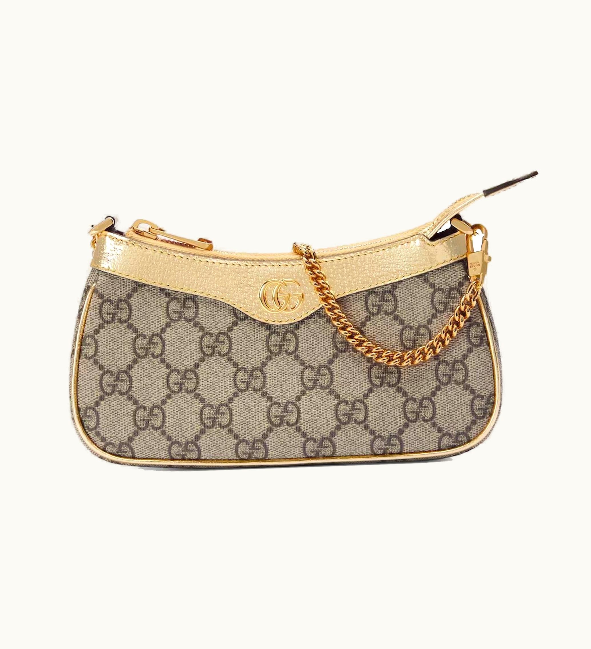 Gucci Gucci Ophidia Mini Bag Beige Ebony Metallic Gold