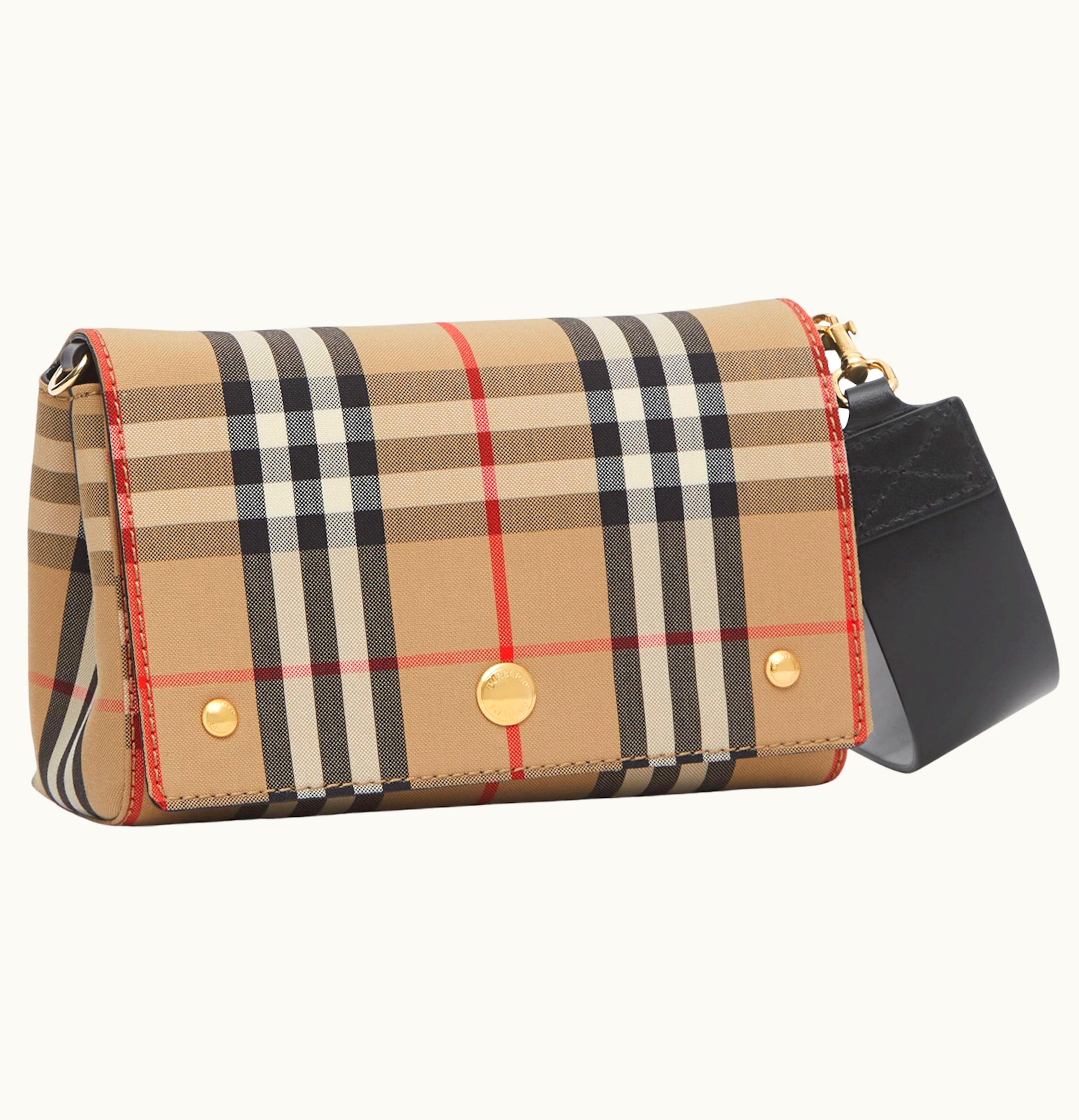Burberry Burberry Vintage Check and Leather Crossbody Bag Small Archive Beige Black