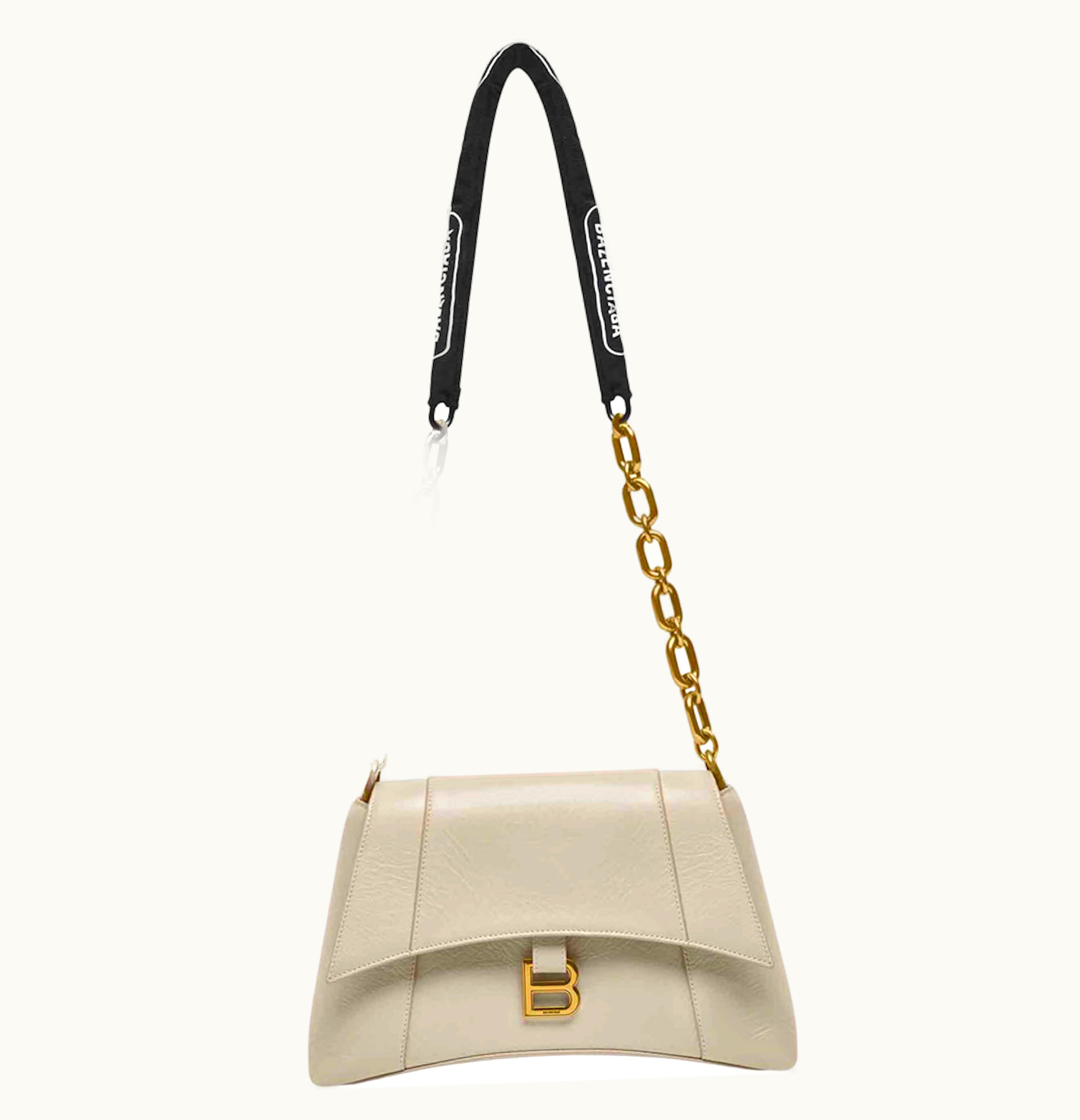 Balenciaga Balenciaga Womens Downtown Shoulder Bag with Chain Small Beige