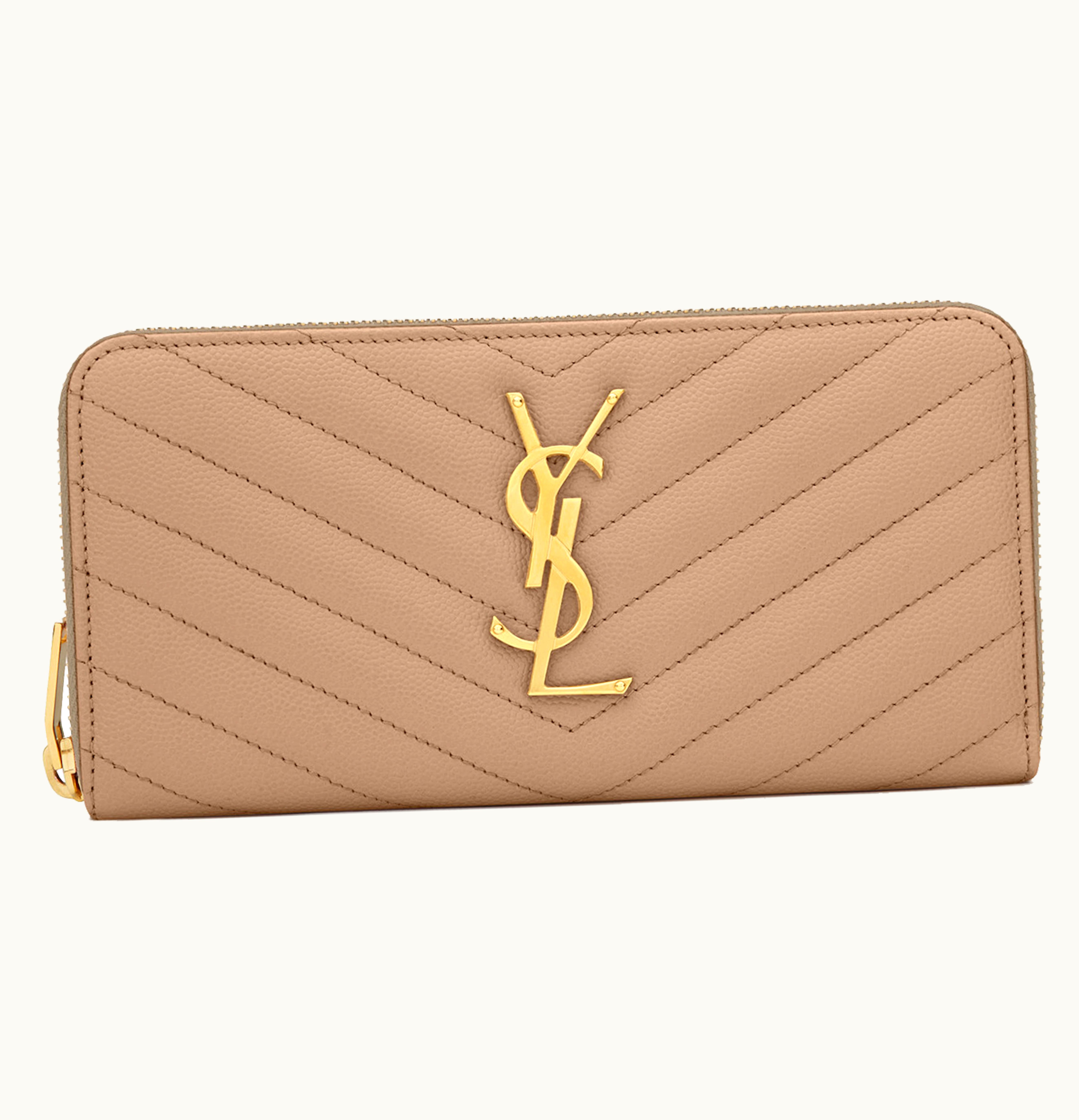 Saint Laurent Saint Laurent Monogram Zip Around Wallet Grain De Poudre Dark Beige