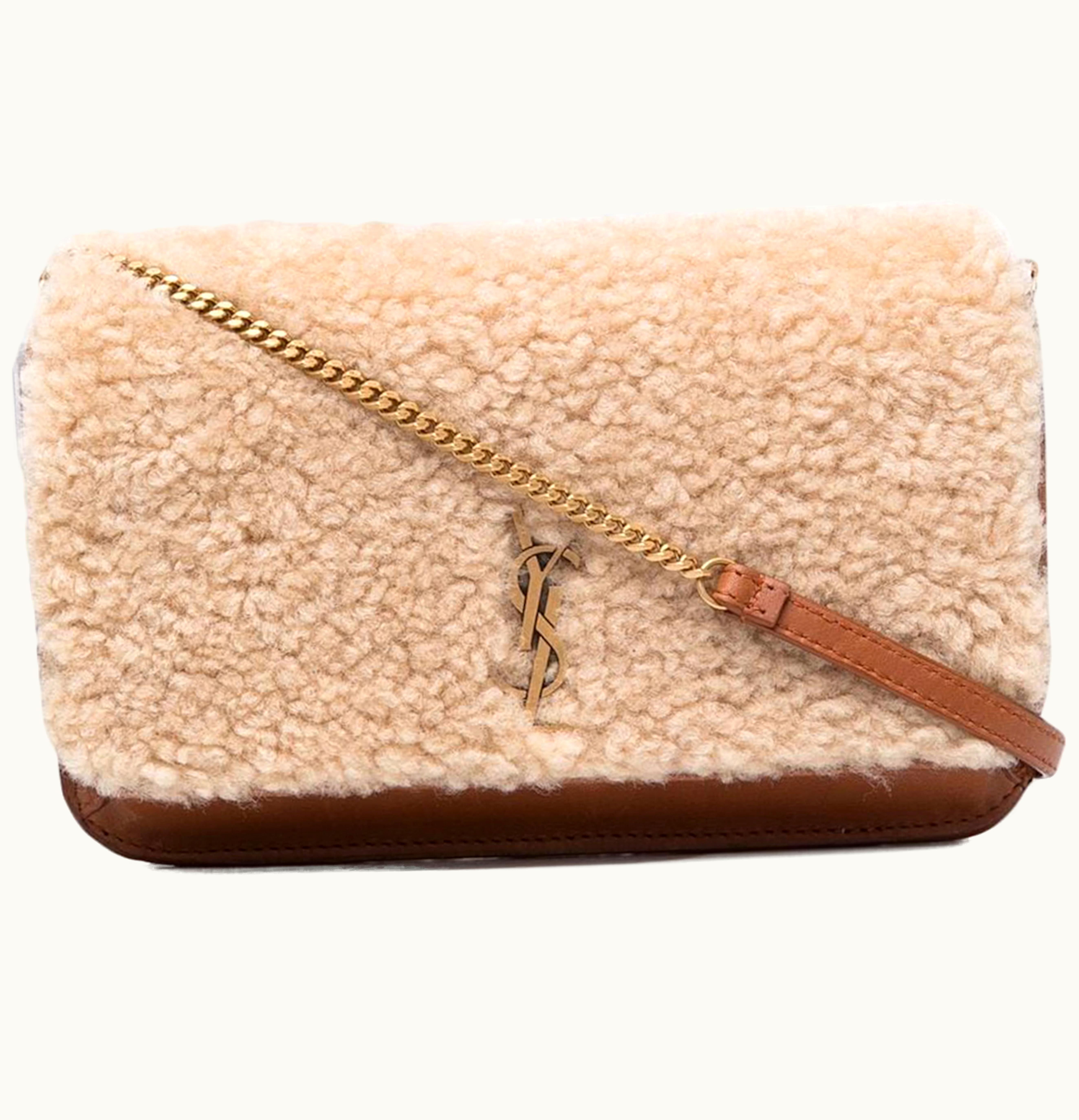 Saint Laurent Saint Laurent Shearling Monogram Phone Holder Bag Tan Beige