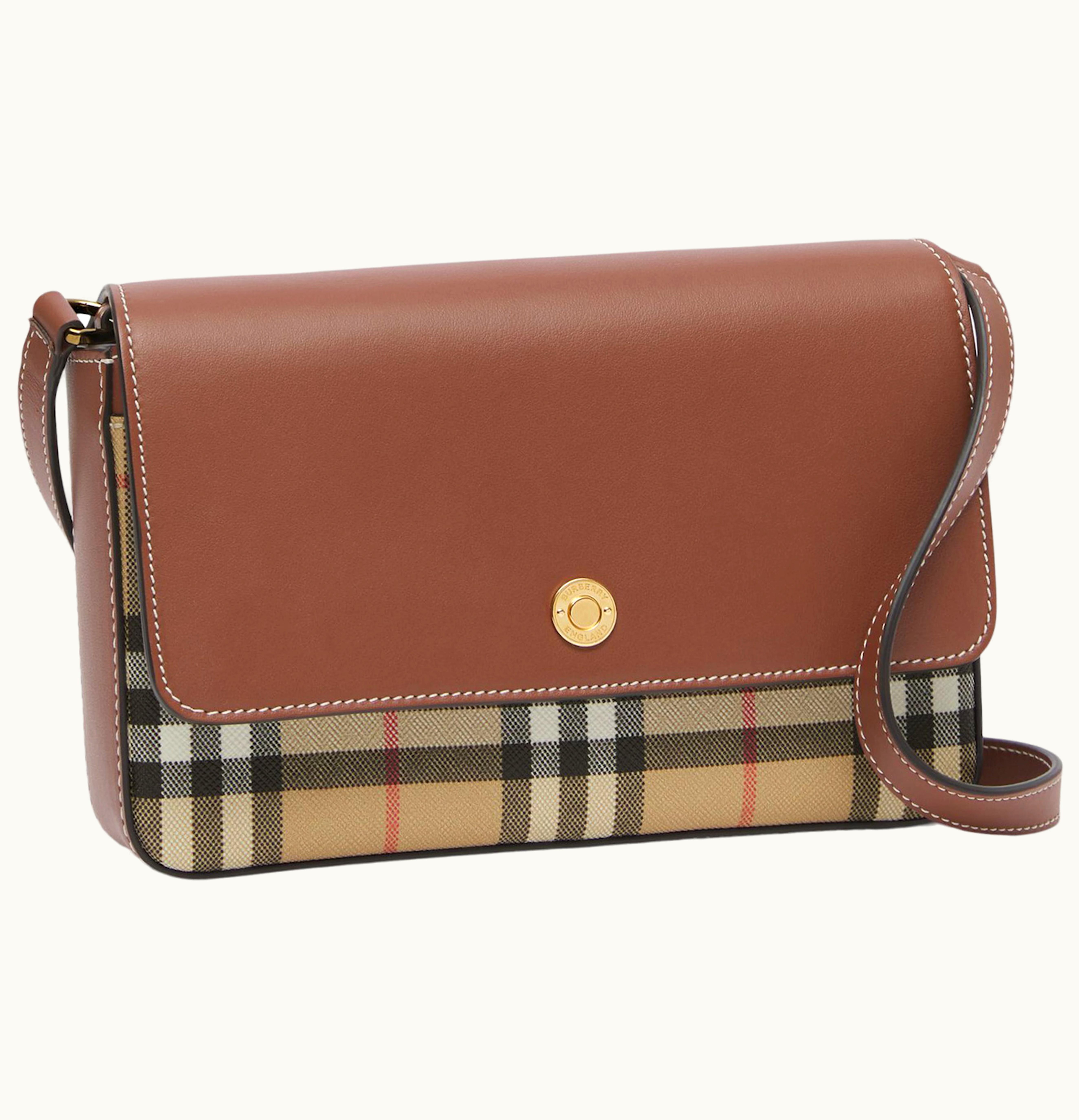 Burberry Burberry Vintage Check and Leather Note Bag Mini Archive Beige Tan