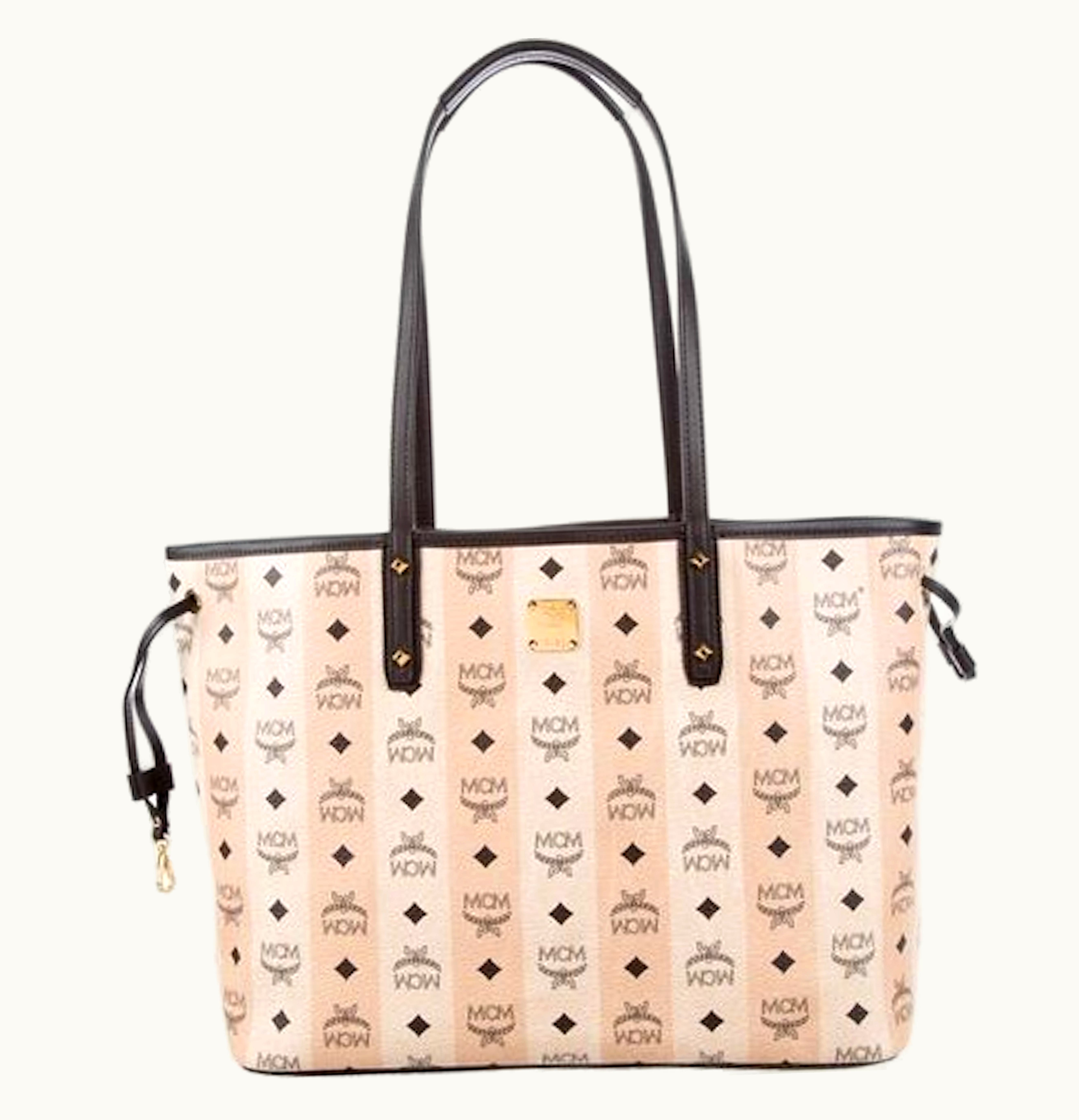 MCM MCM Liz Shopper Reversible Tote Visetos Stripe Medium Beige Black