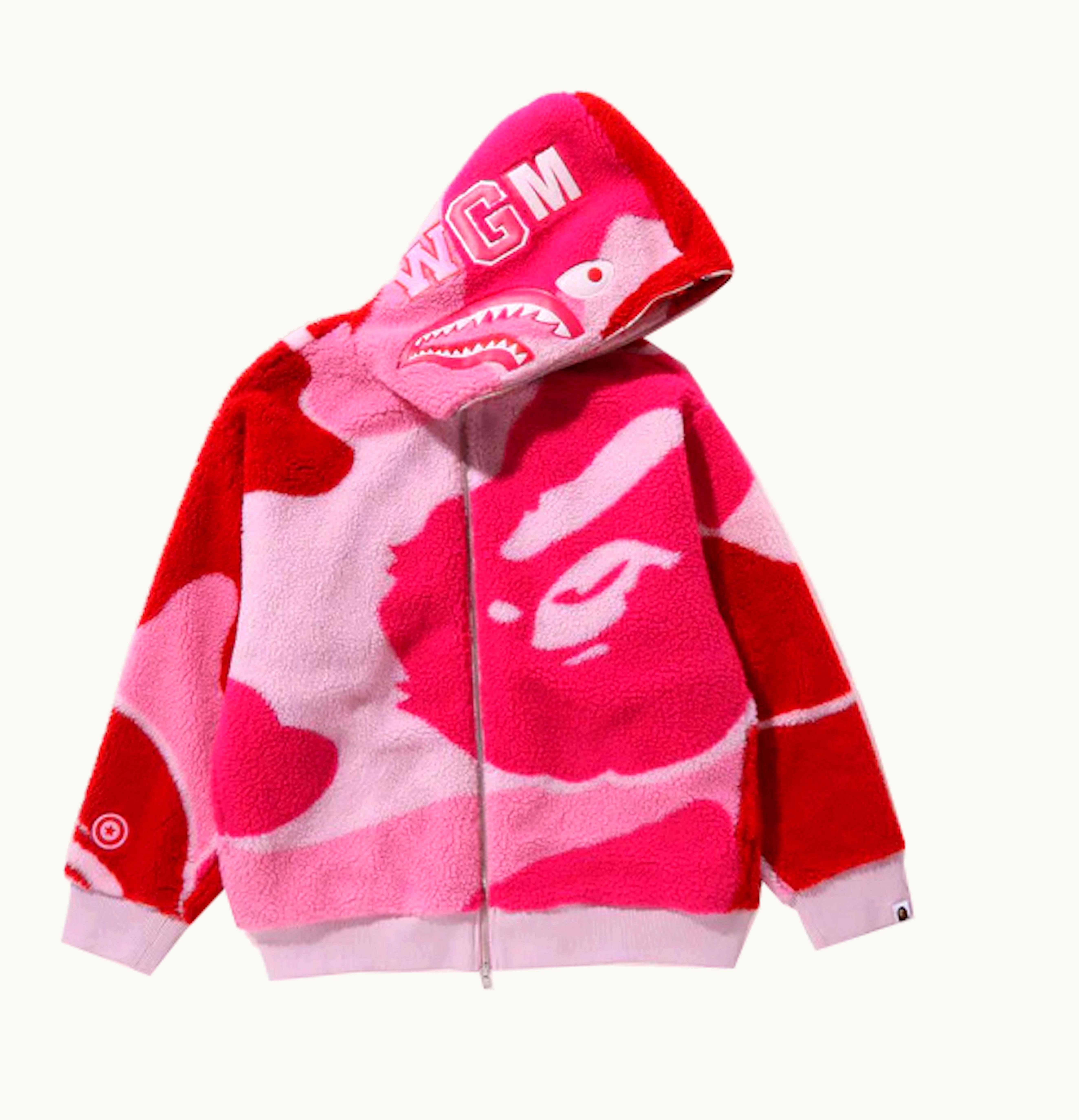 BAPE BAPE Mega Abc Camo Shark Boa Hoodie Jacket Pink