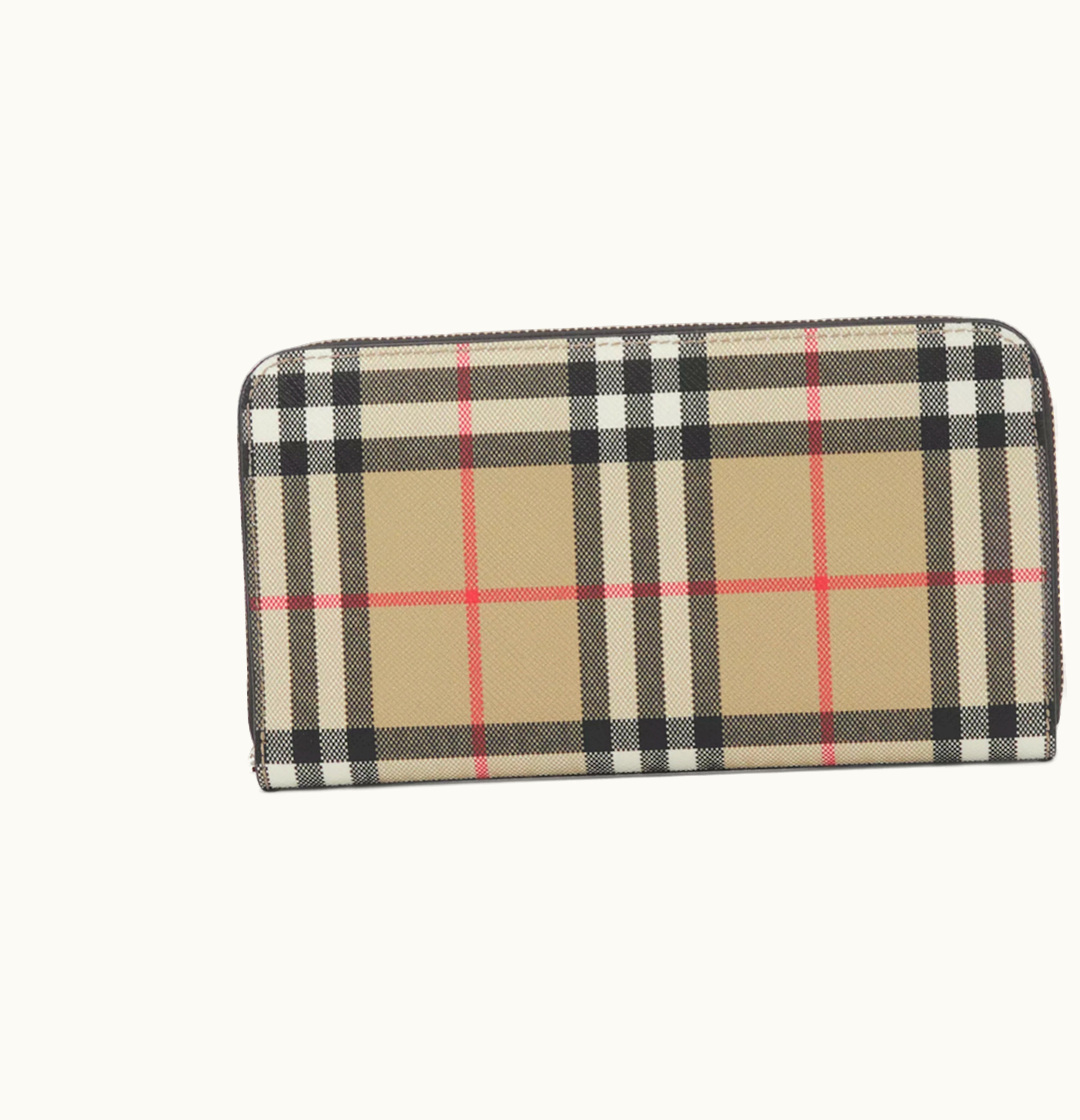 Burberry Burberry Vintage Check and Leather Ziparound 12 Card Slot Wallet Archive Beige Black
