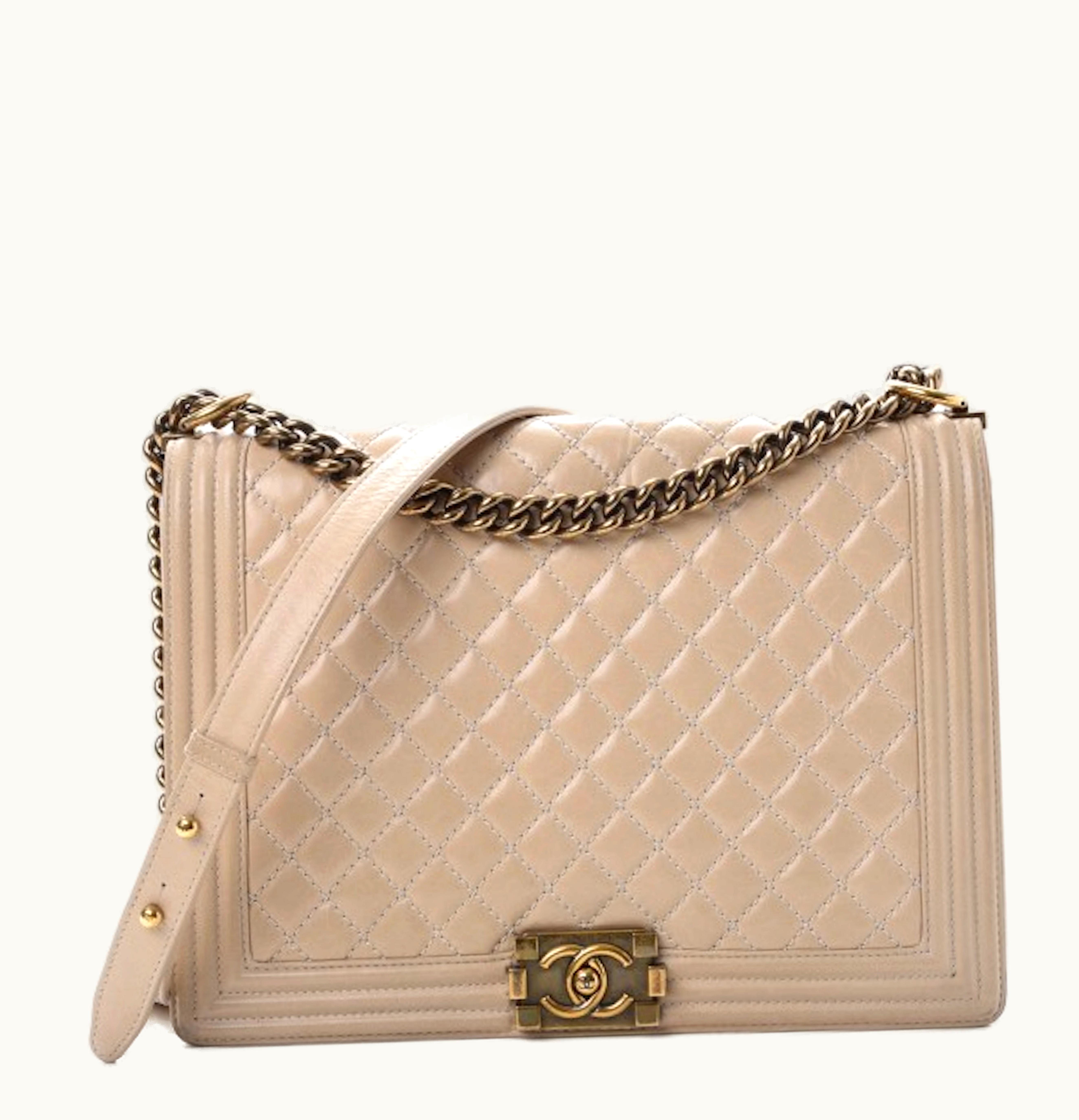 Chanel Chanel Boy Flap Quilted Diamond Large Beige