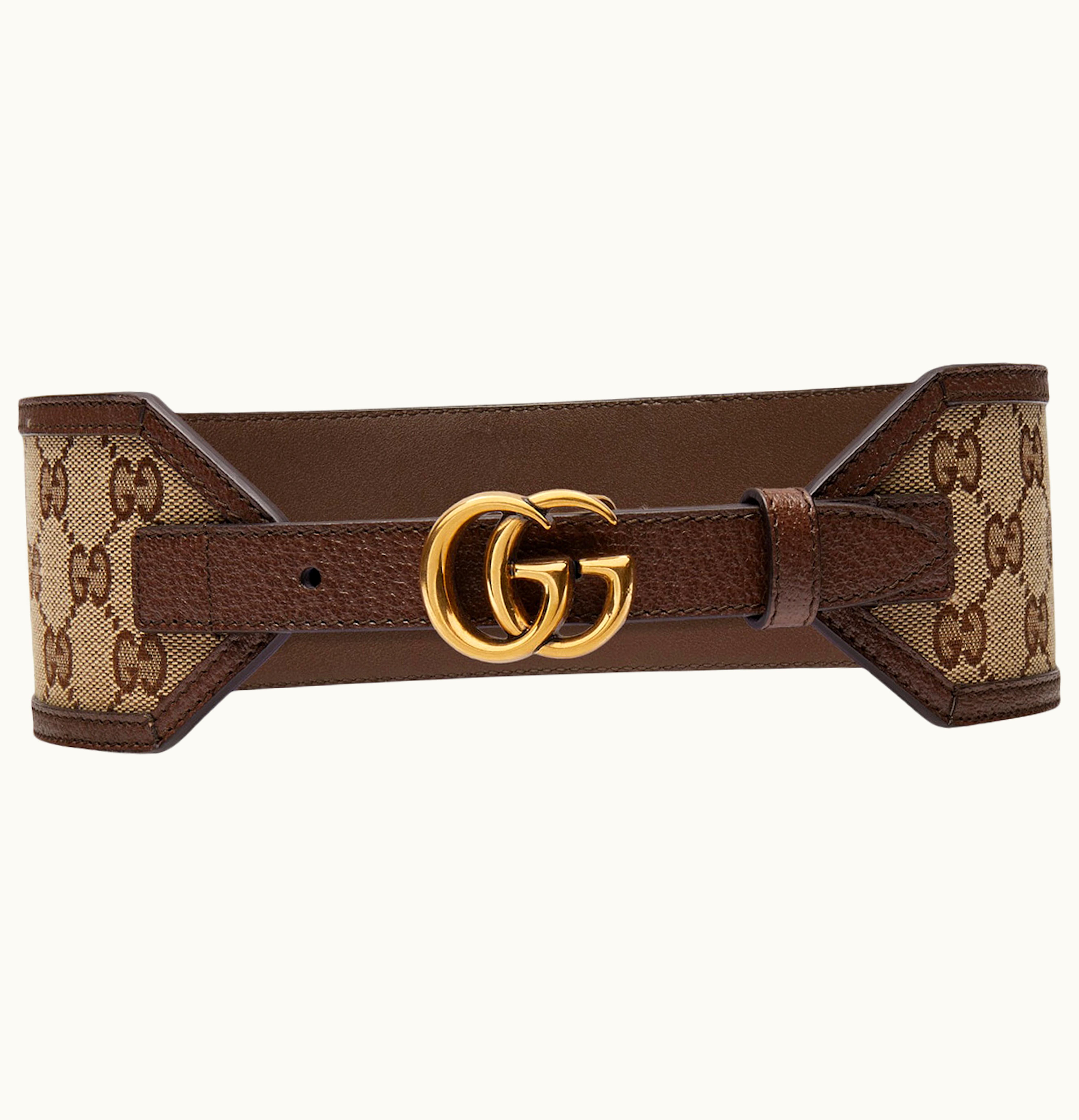 Gucci Gucci GG Marmont Wide 68MM Belt GG Supreme Beige Ebony Gold tone