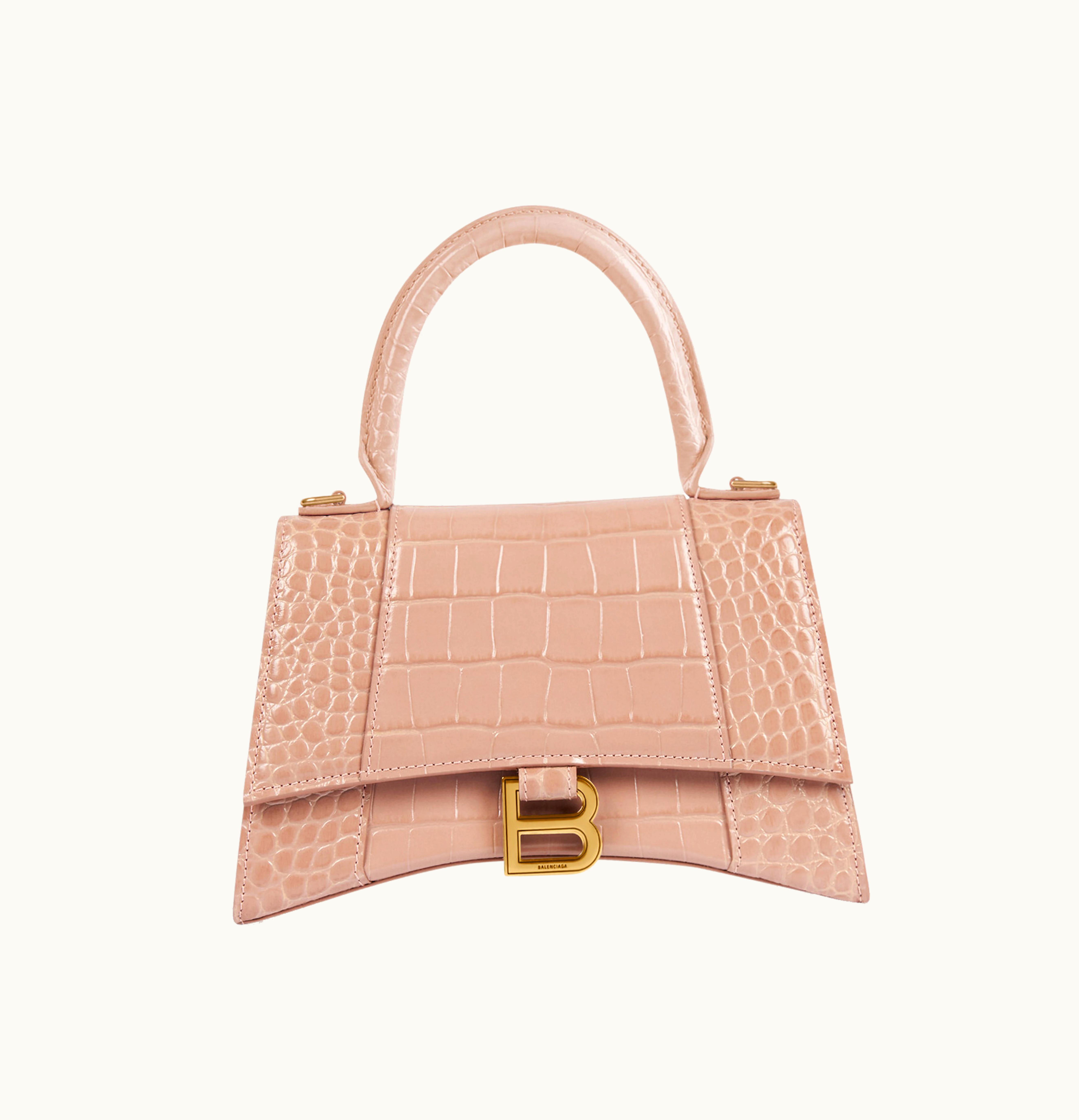 Balenciaga Balenciaga Hourglass Top Handle Bag Small Crocodile Embossed Beige
