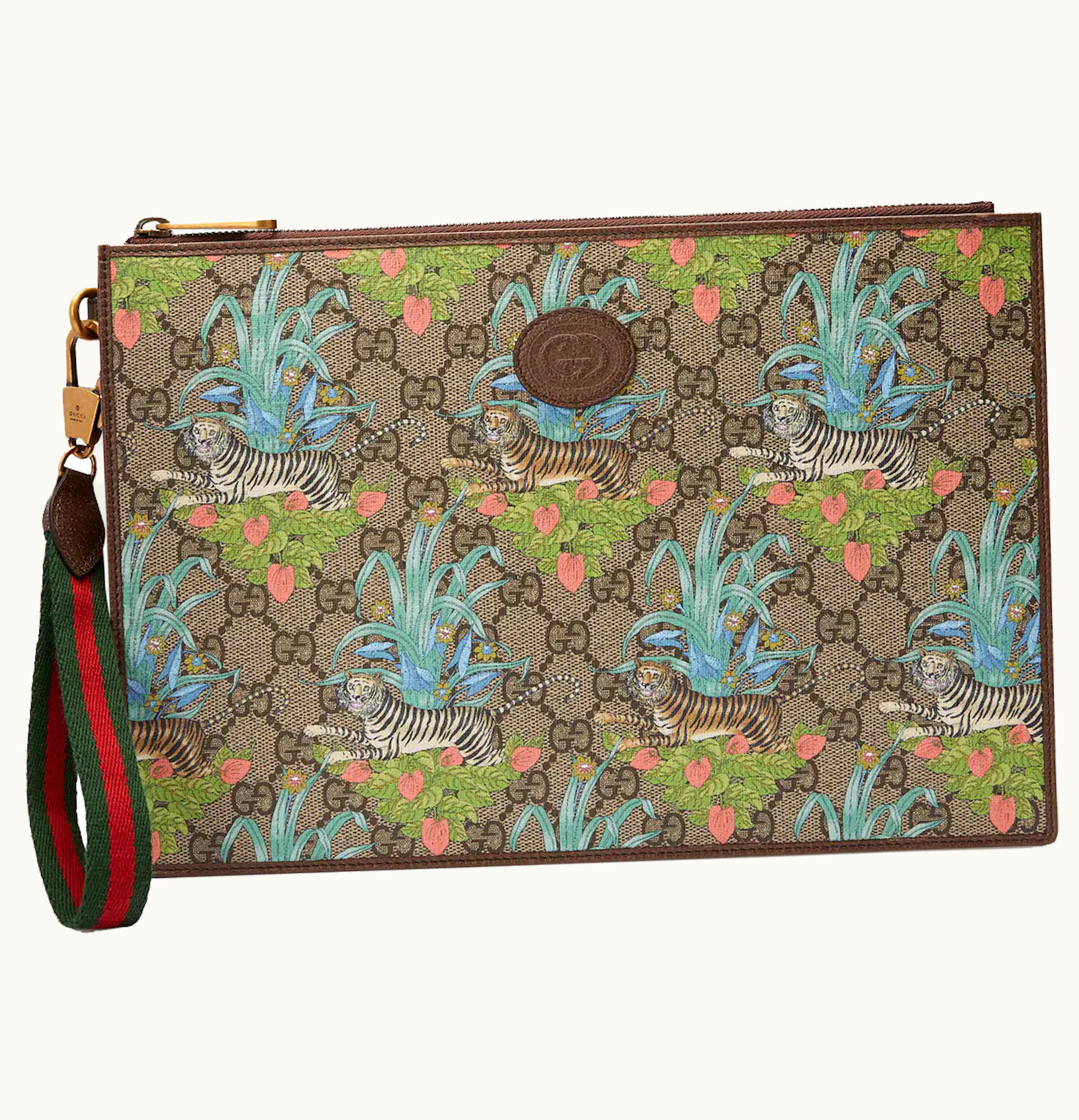 Gucci Gucci Tiger Print GG Pouch Beige Ebony