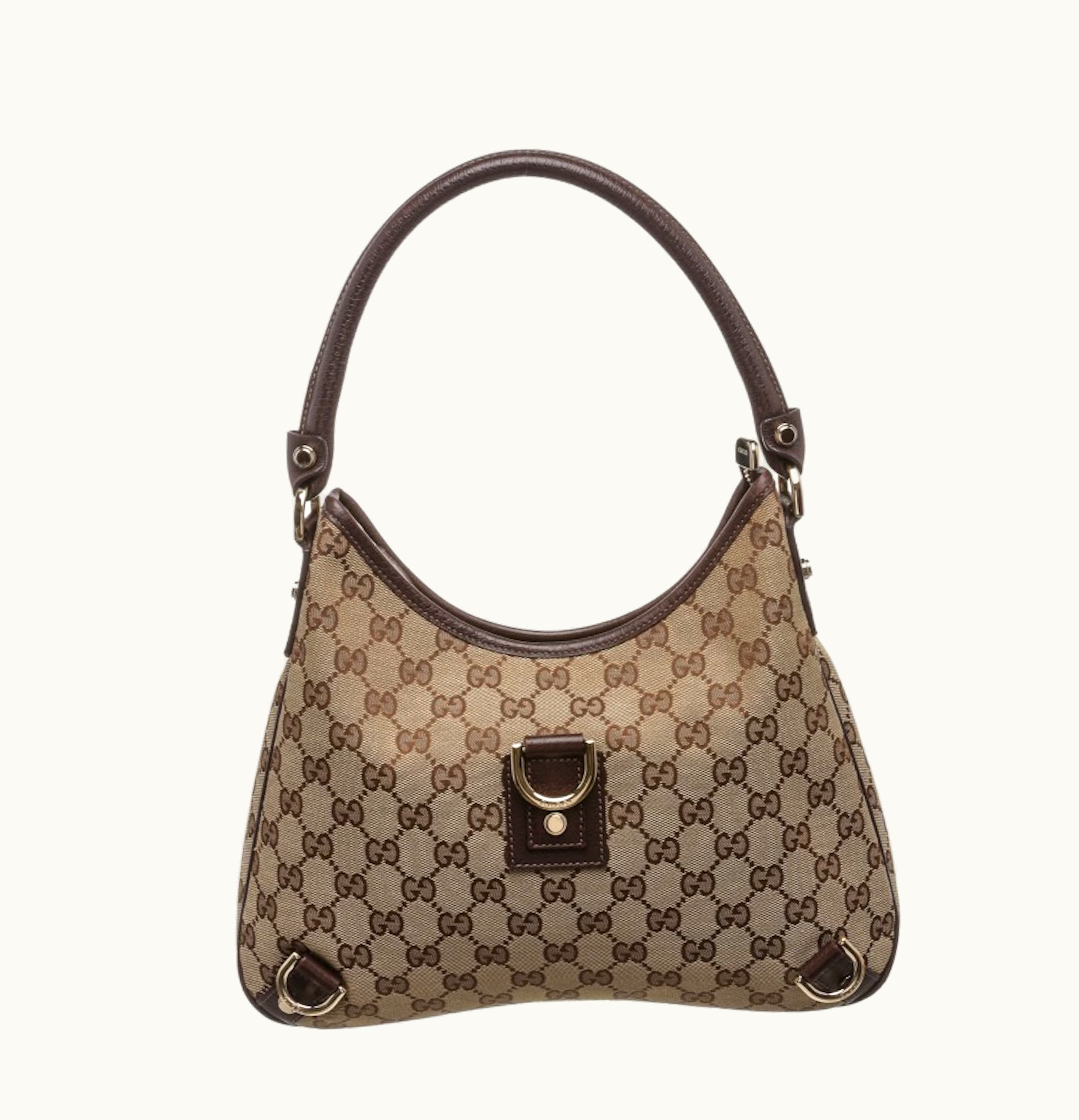 Gucci Gucci D Ring Shoulder Monogram GG Canvas Beige Gold Tone