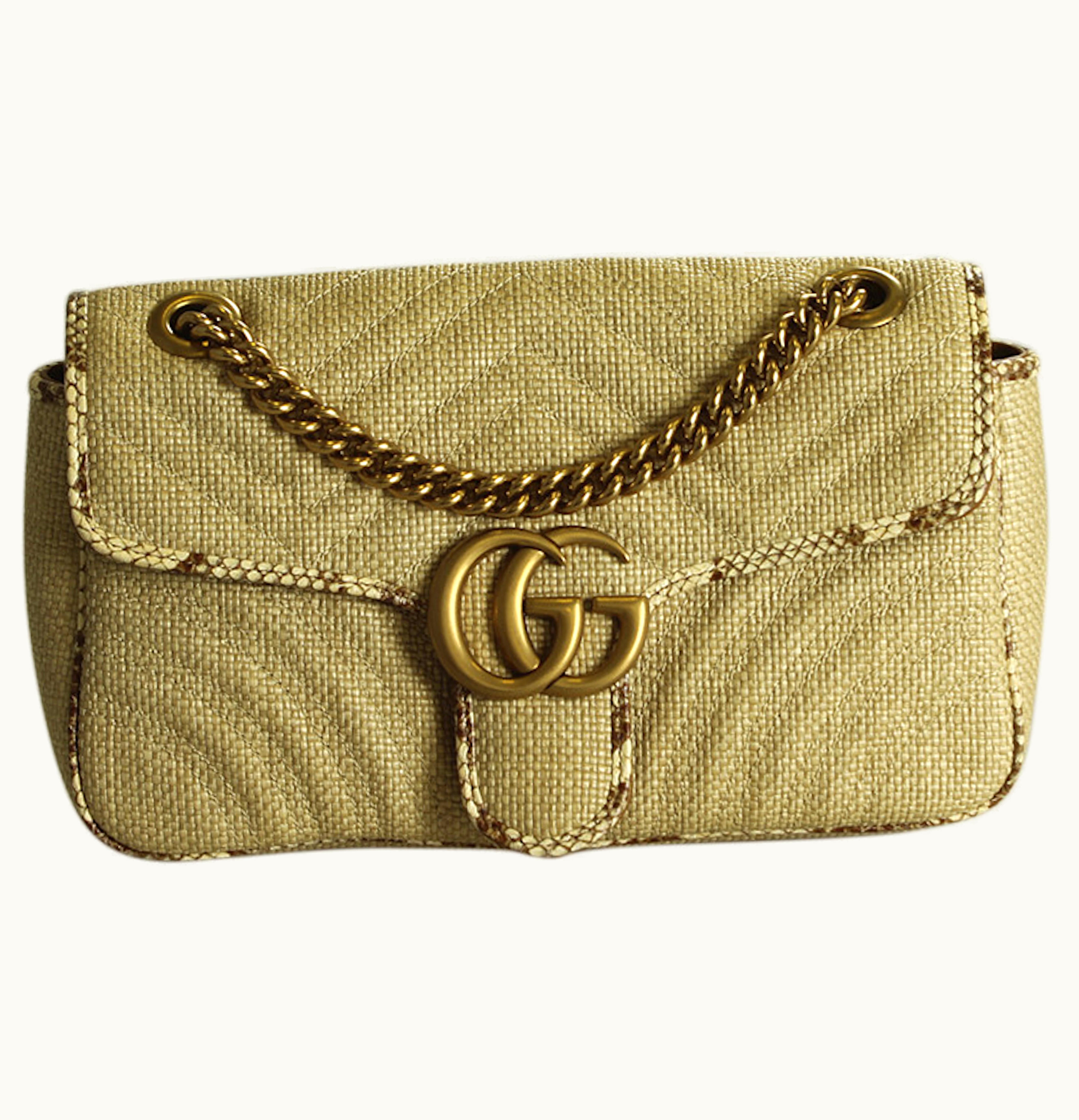 Gucci Gucci GG Marmont Shoulder Bag Small Raffia Beige Brown