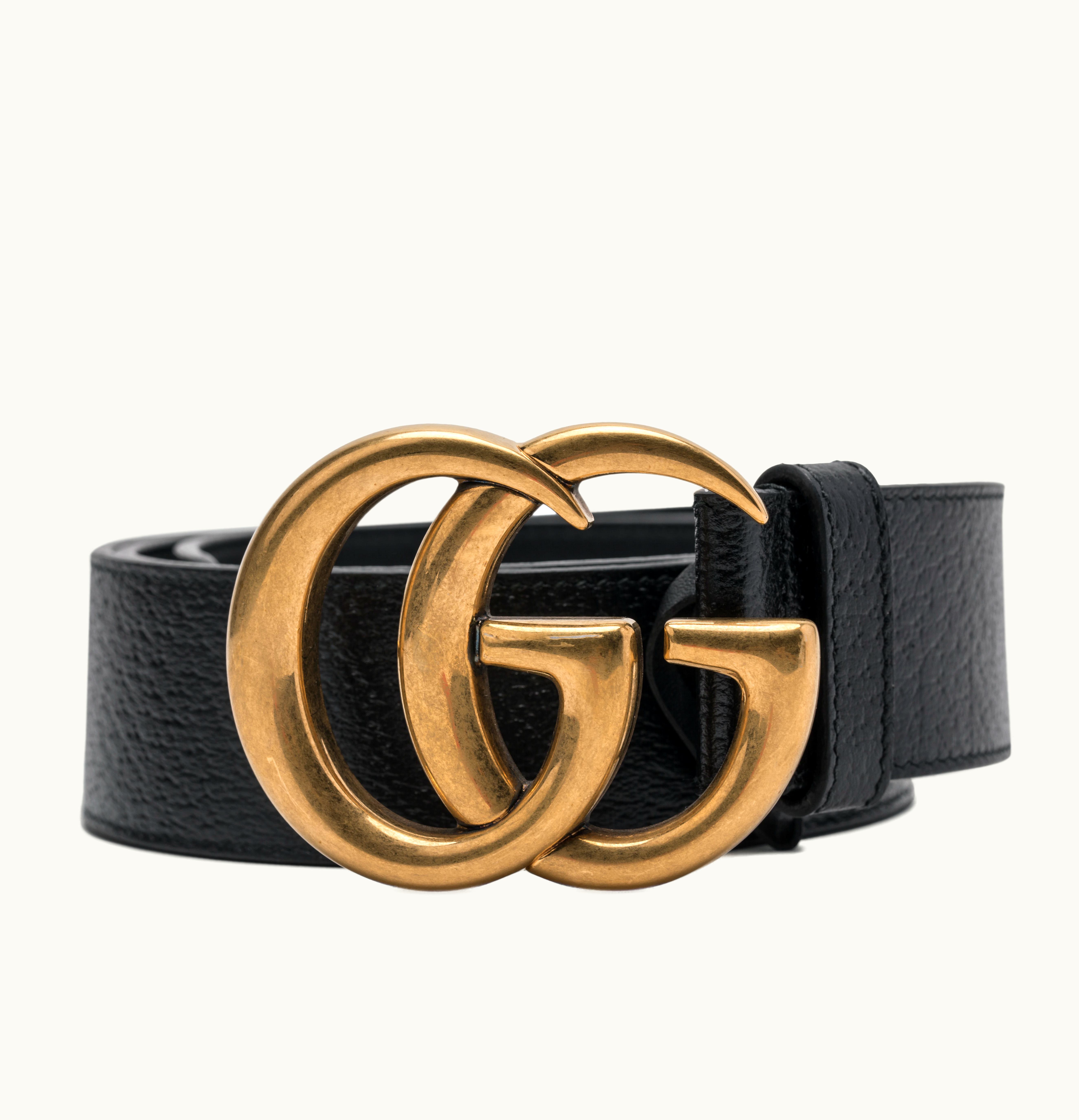 Gucci Gucci Double G Gold Buckle Textured Leather Belt 15 Width Black