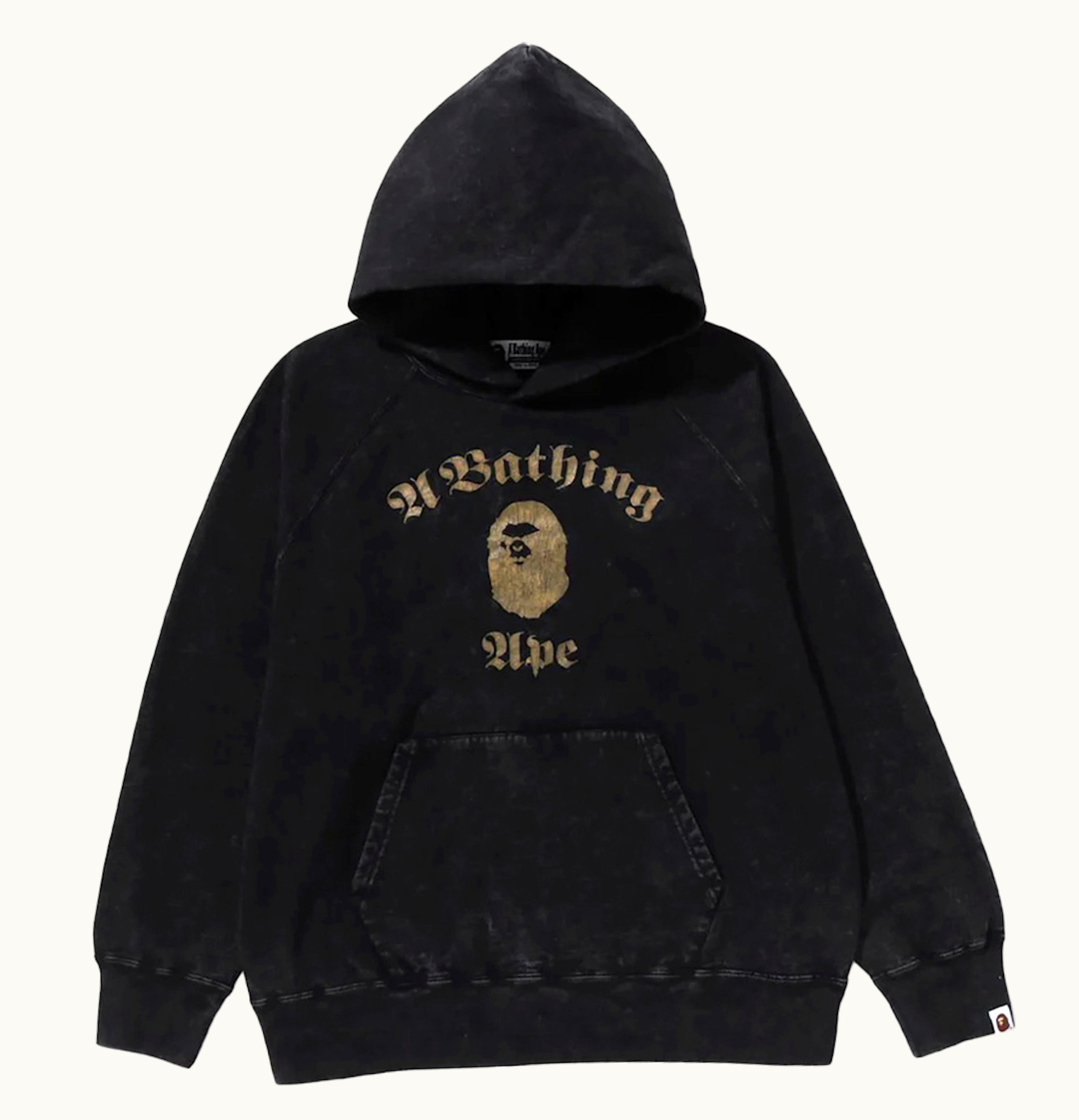 BAPE BAPE A Bathing Ape Overdye Pullover Relaxed Fit Hoodie Black