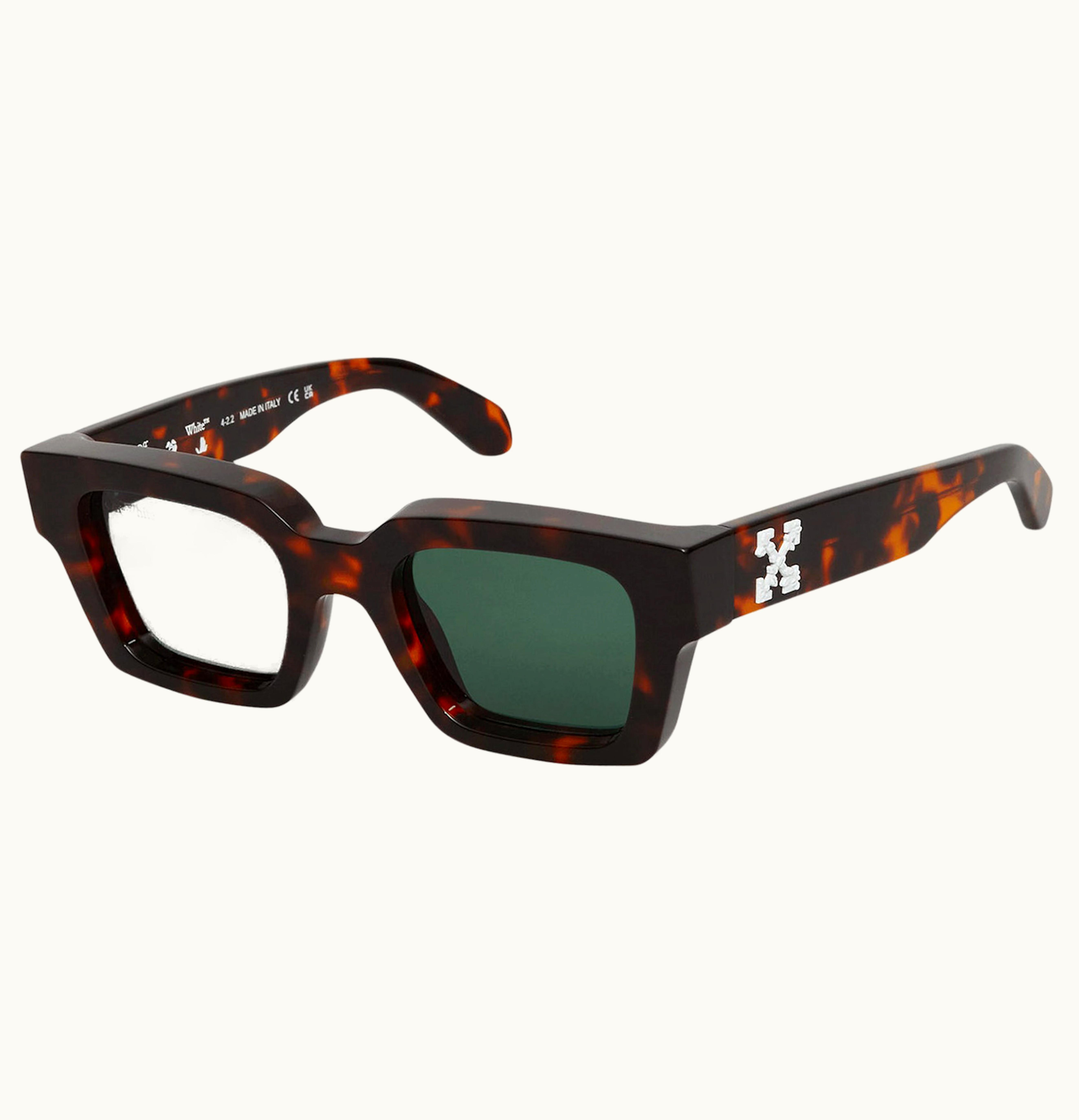 OFF-WHITE OFF WHITE Virgil Square Frame Sunglasses Brown Turtleshell Havana Green