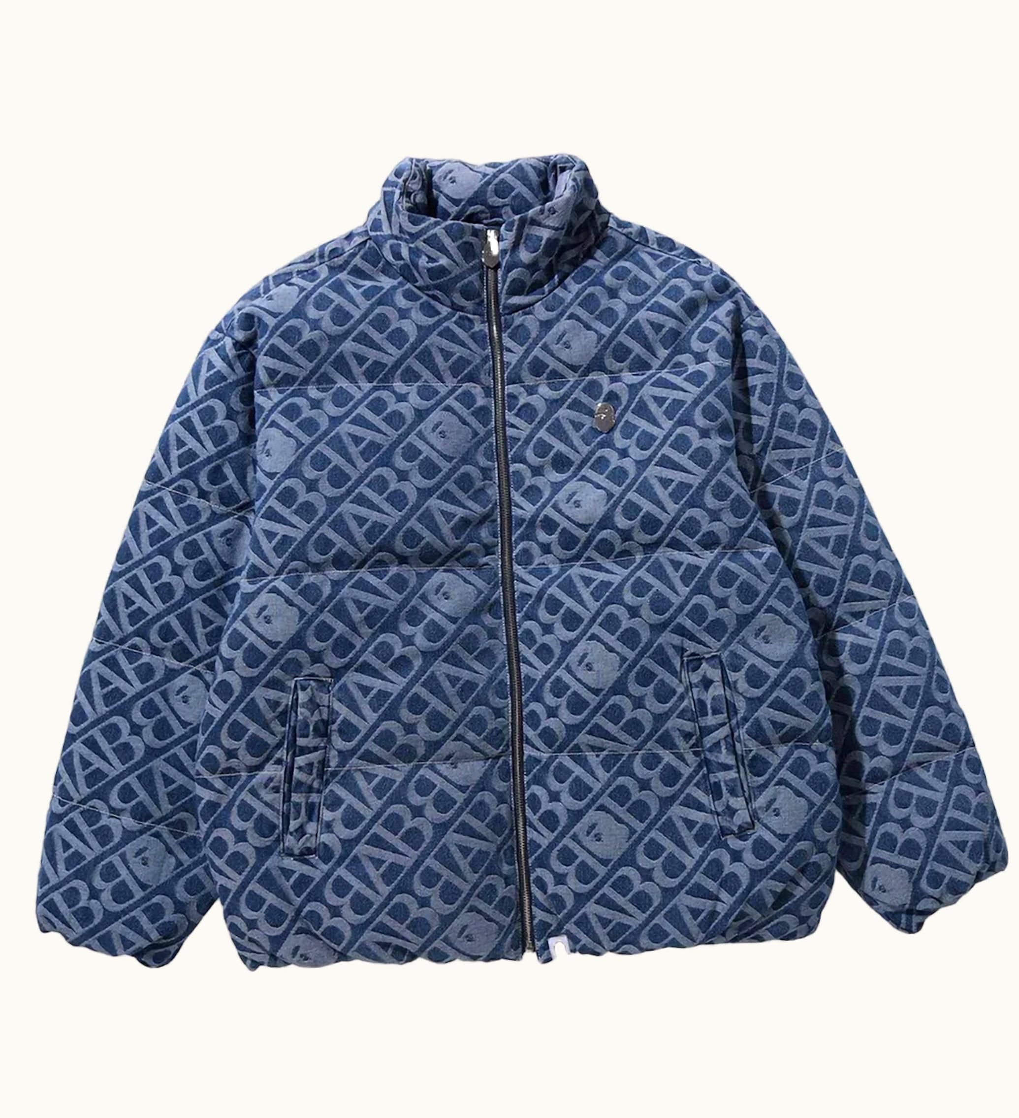 BAPE BAPE Denim Monogram Puffer Down Jacket Blue