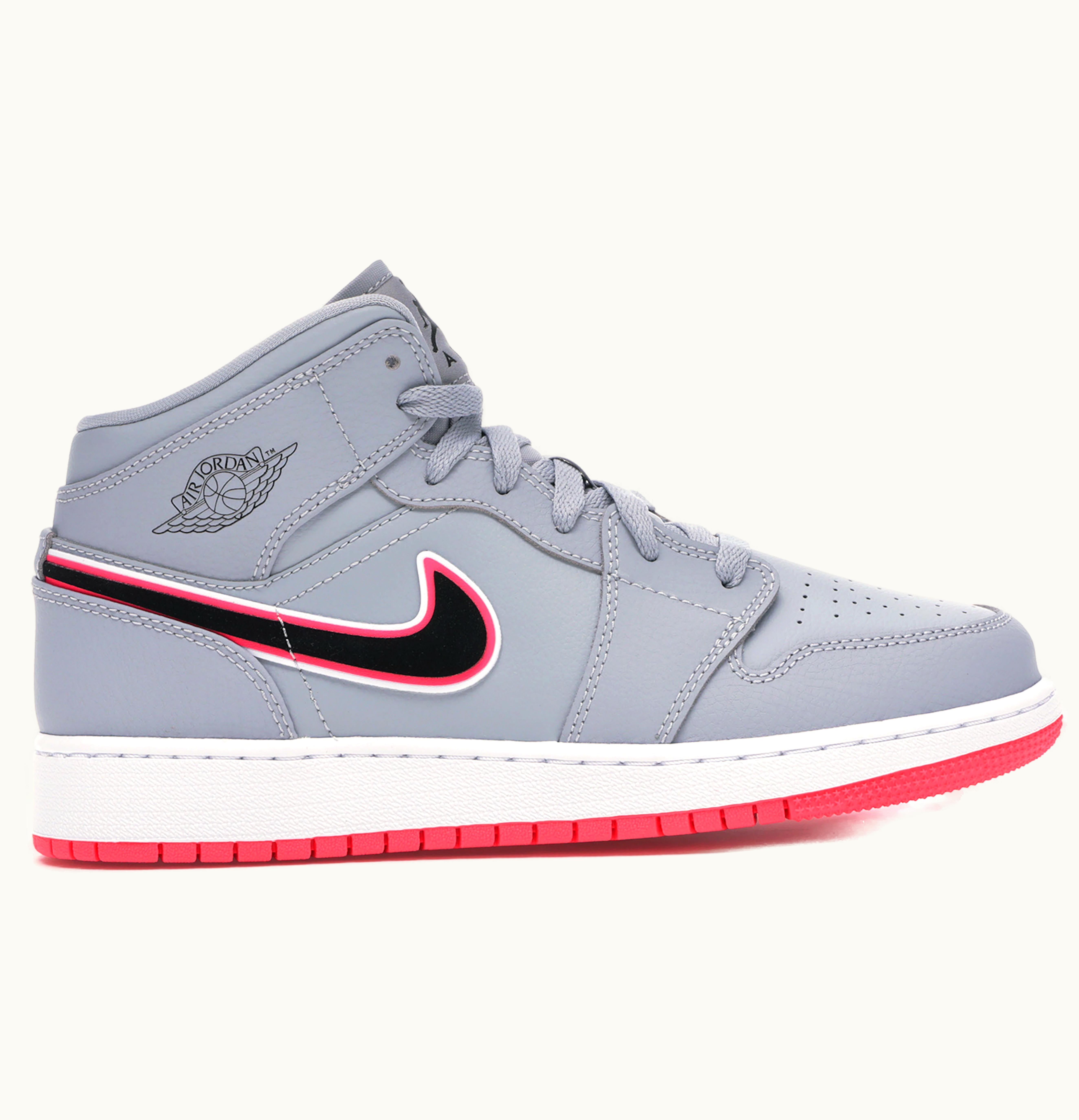 Jordan Air Jordan 1 Mid Wolf Grey Racer Pink Black GS