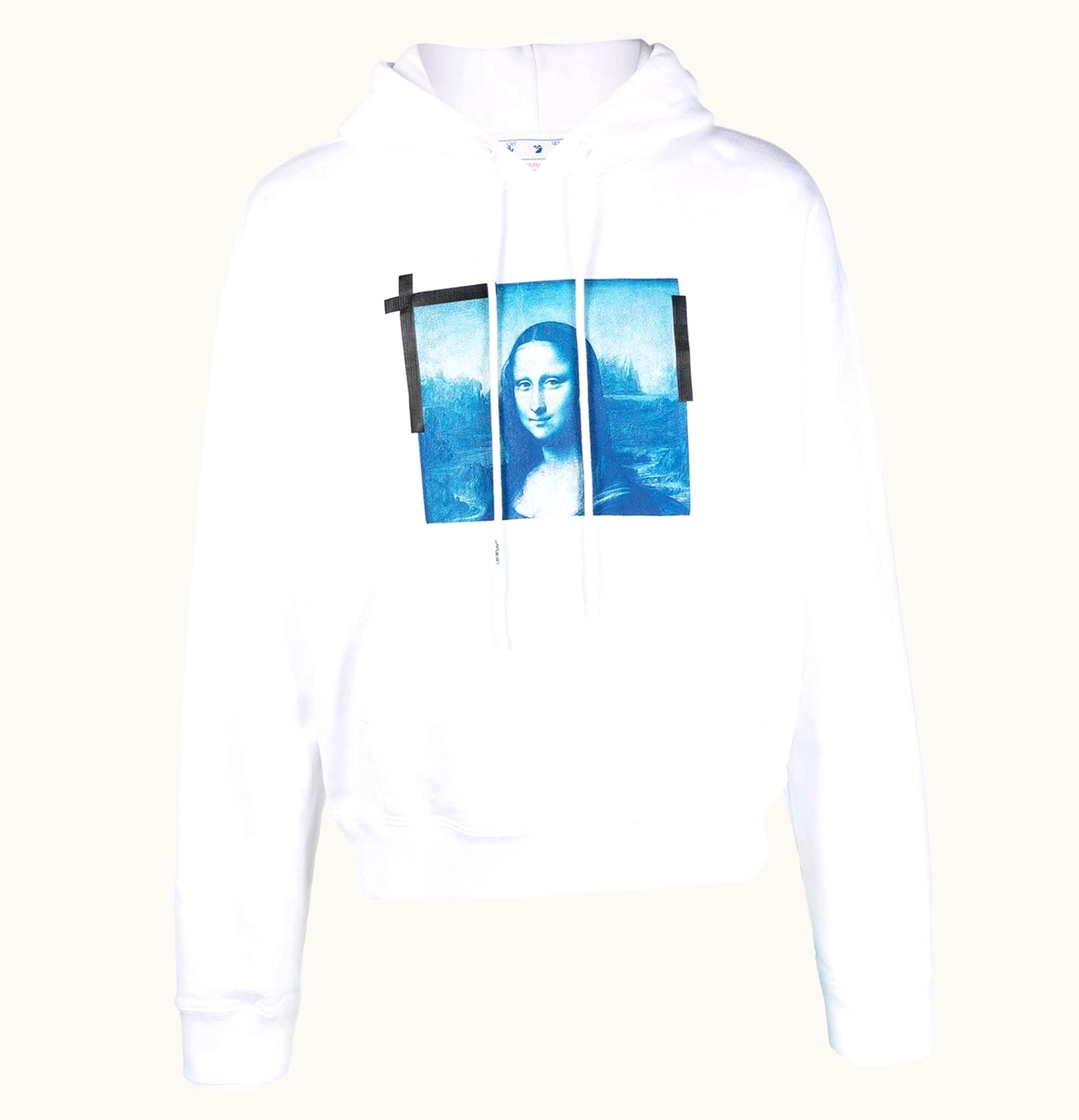 OFF-WHITE OFF WHITE Taped Mona Lisa Over Hoodie White Black Blue