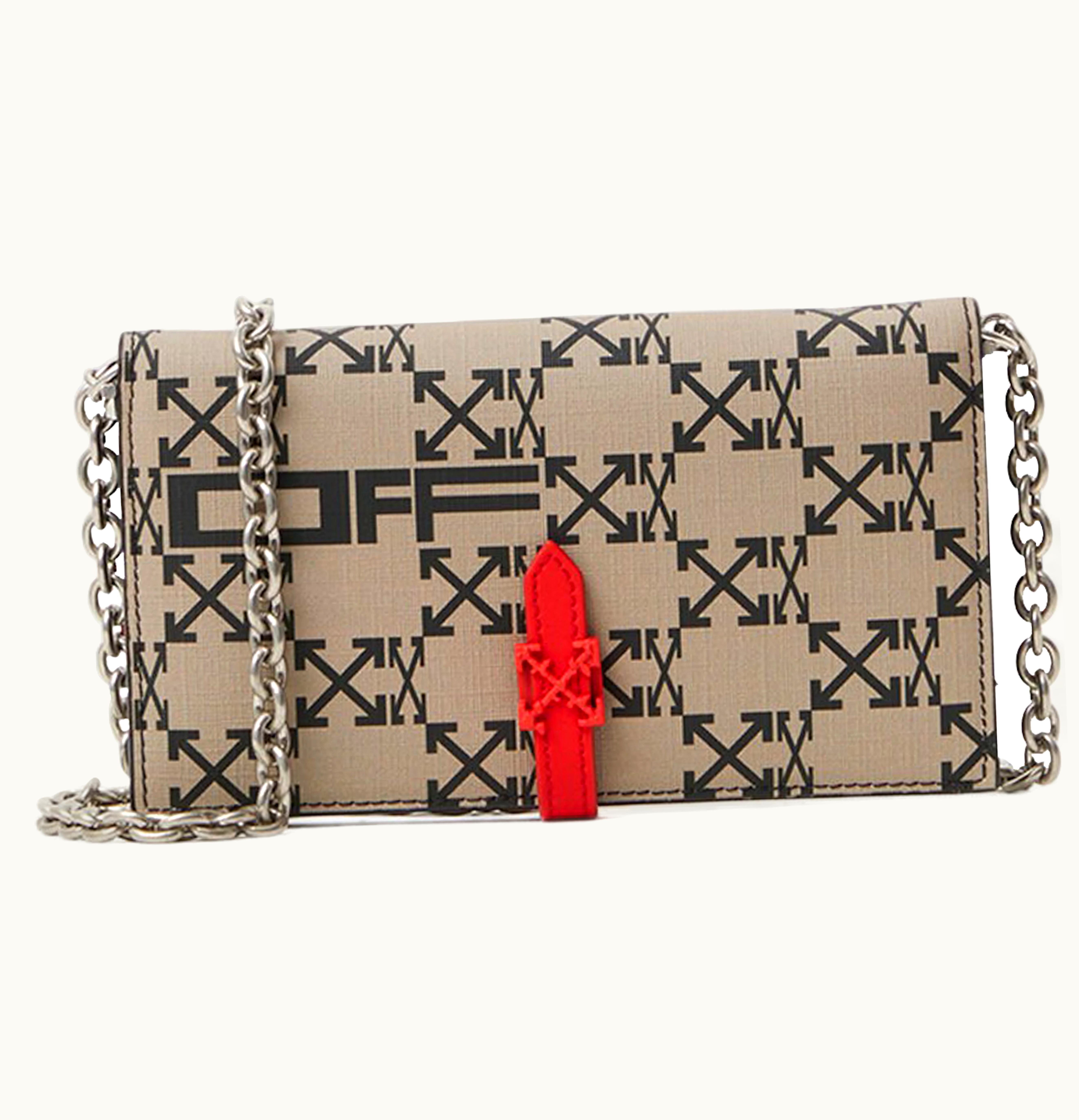 OFF-WHITE OFF WHITE Chain Strap Wallet Arrows Monogram Brown Black Red