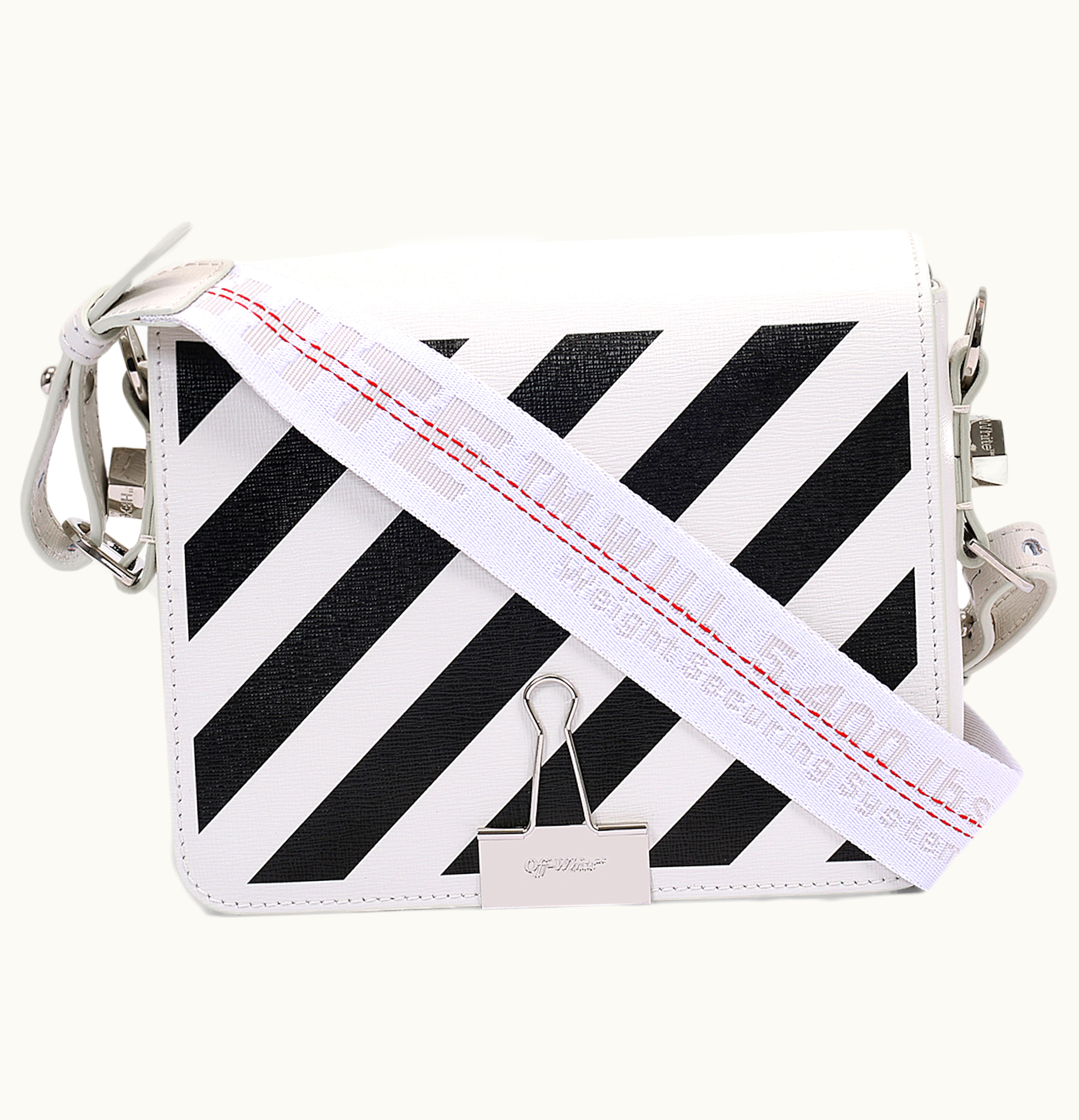 OFF-WHITE OFF WHITE Diag Flap Bag Leather White