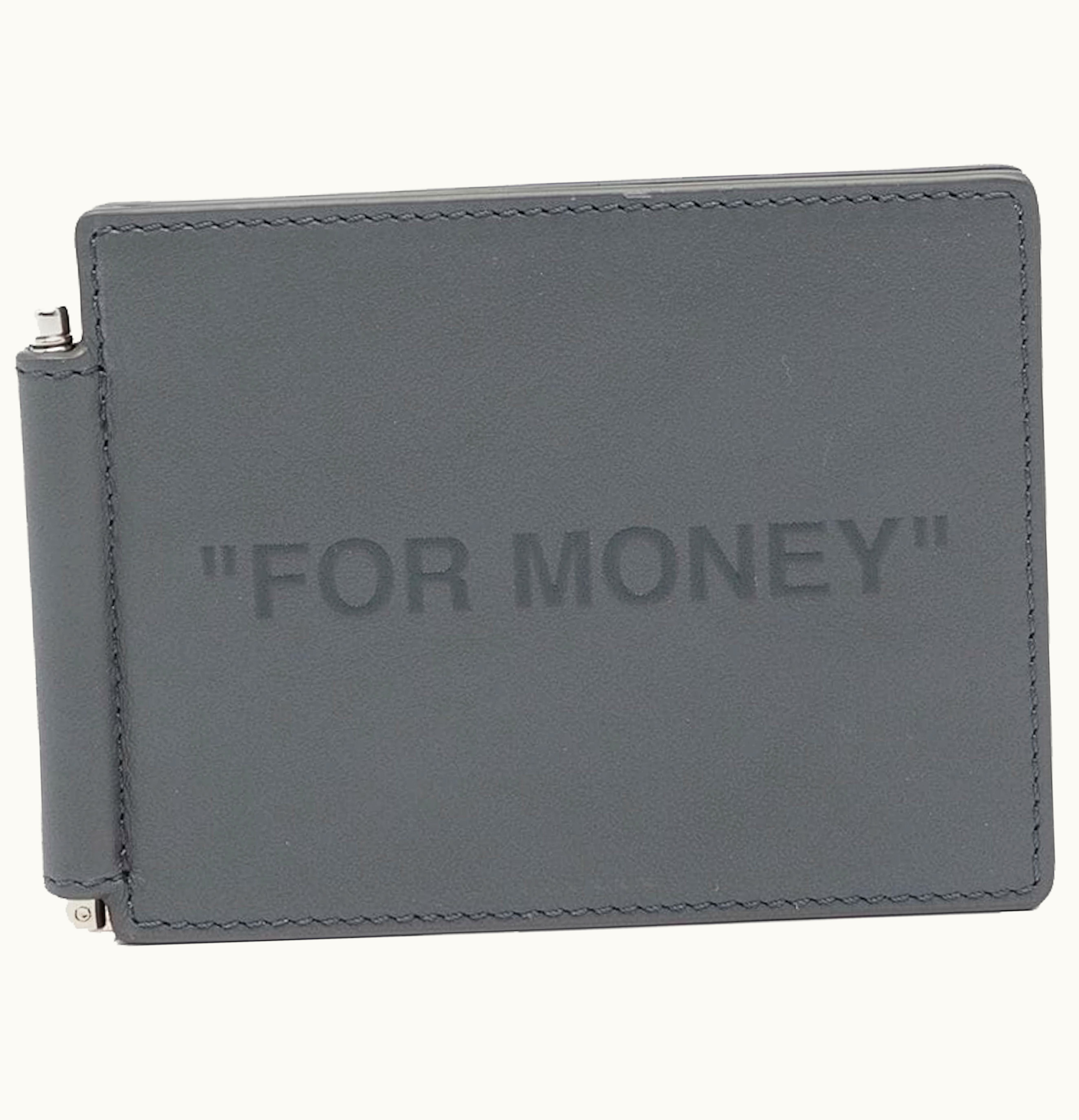 OFF-WHITE OFF WHITE For MONEY Quote Leather Bi Fold Wallet Grey