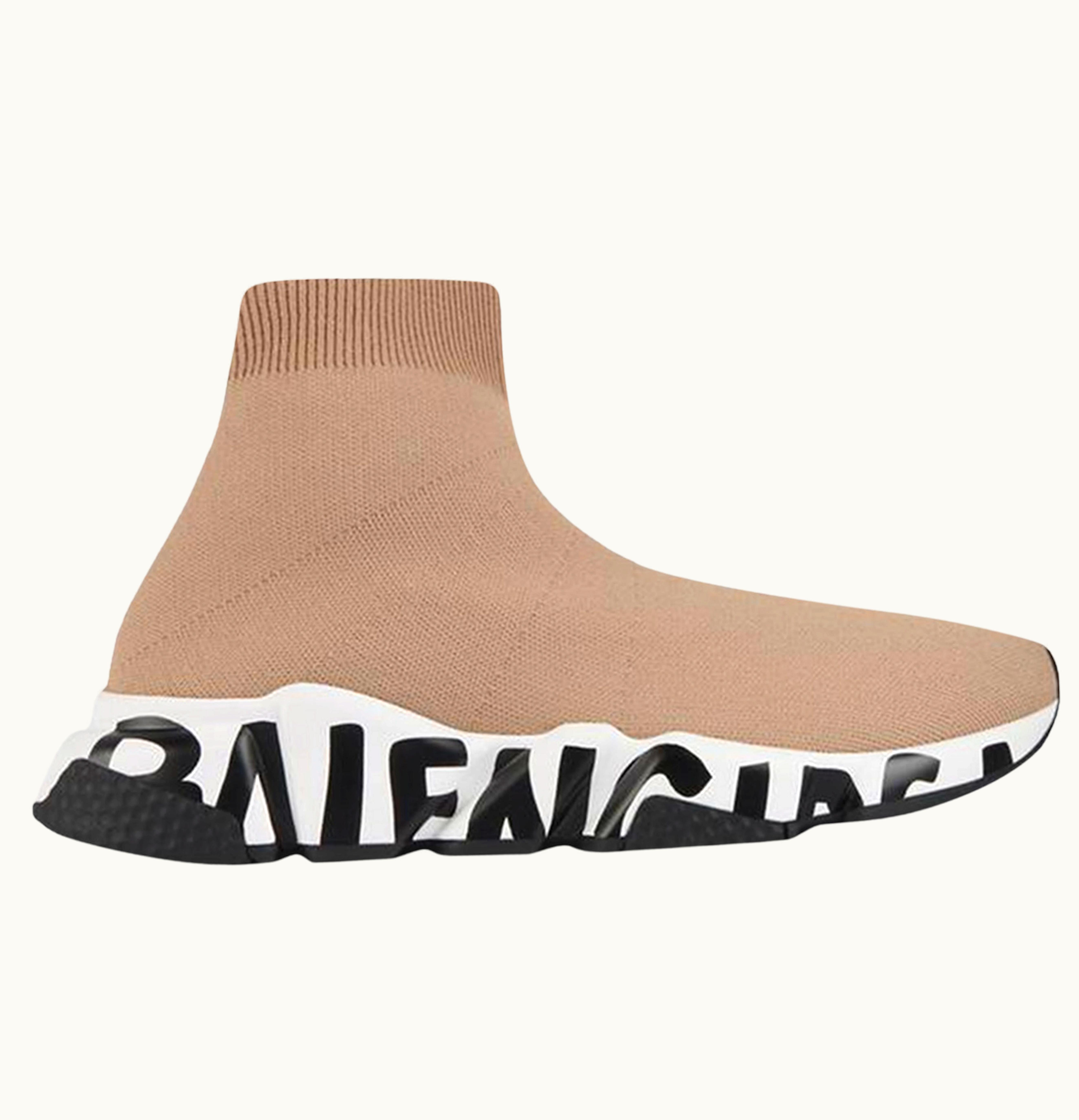 Balenciaga Speed 20 Graffiti Recycled Knit Beige White Black W