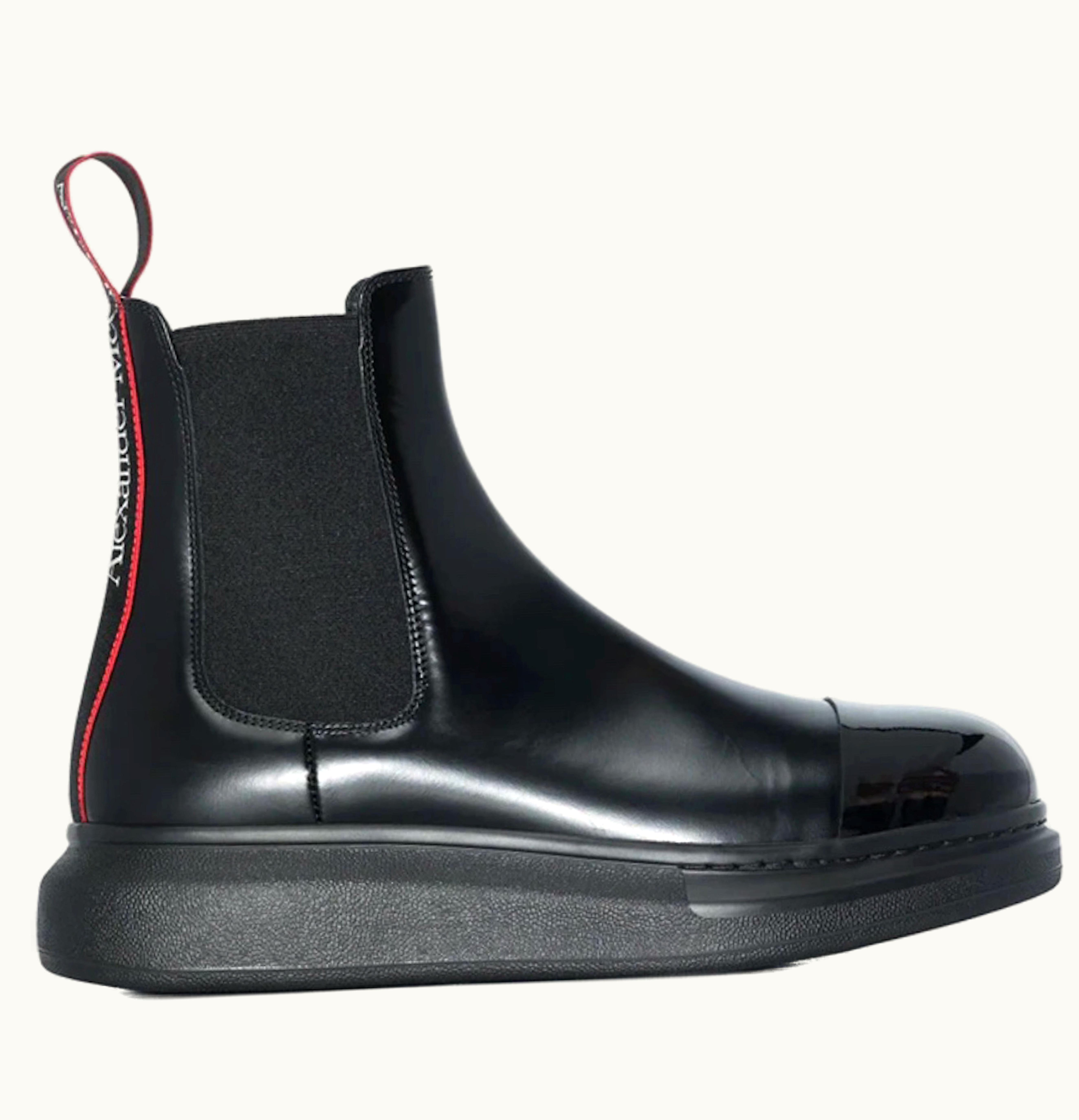 Alexander McQueen Hybrid Leather Chelsea Boot Black Red