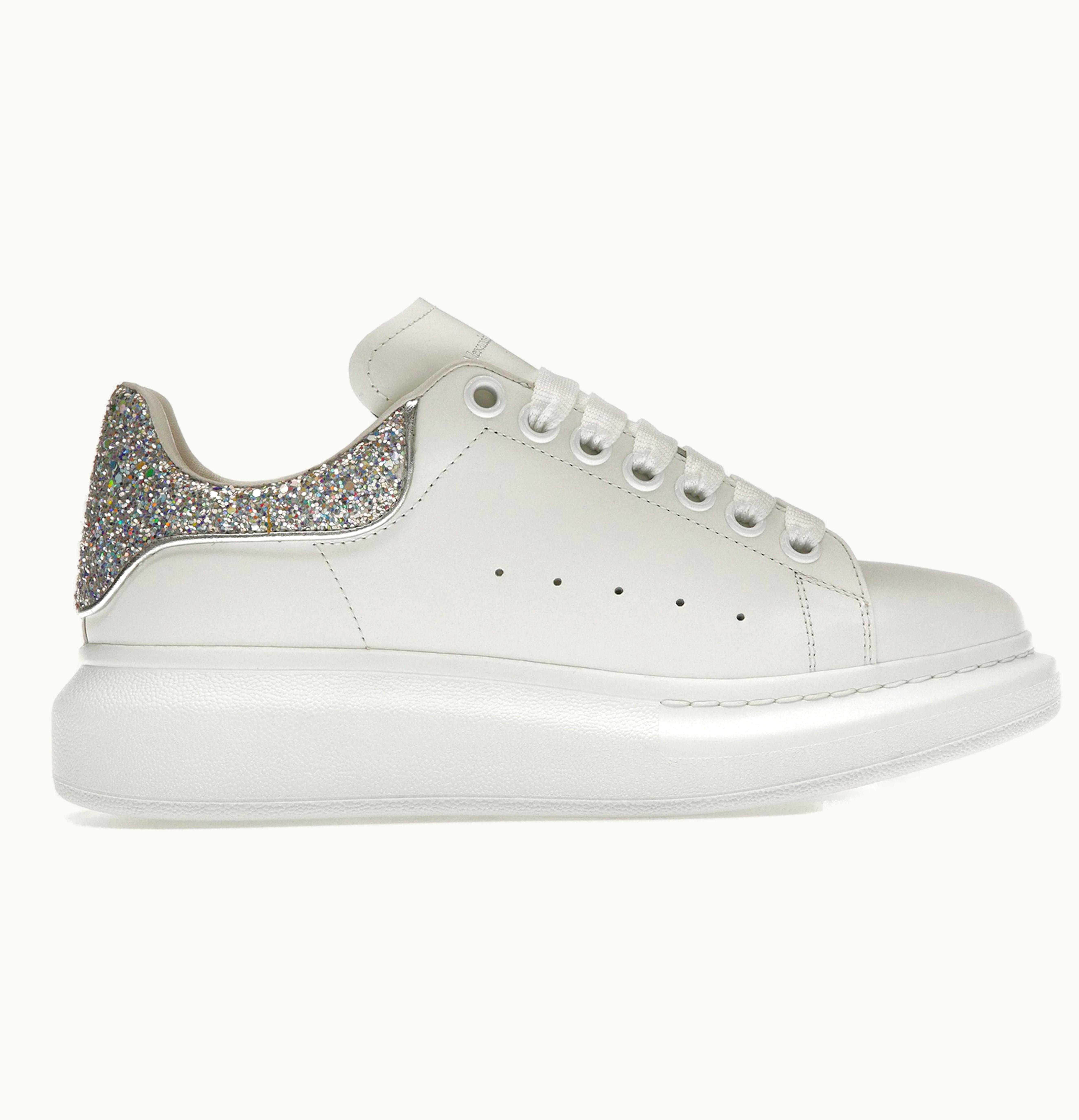 Alexander McQueen Oversized White Silver Glitter Womens