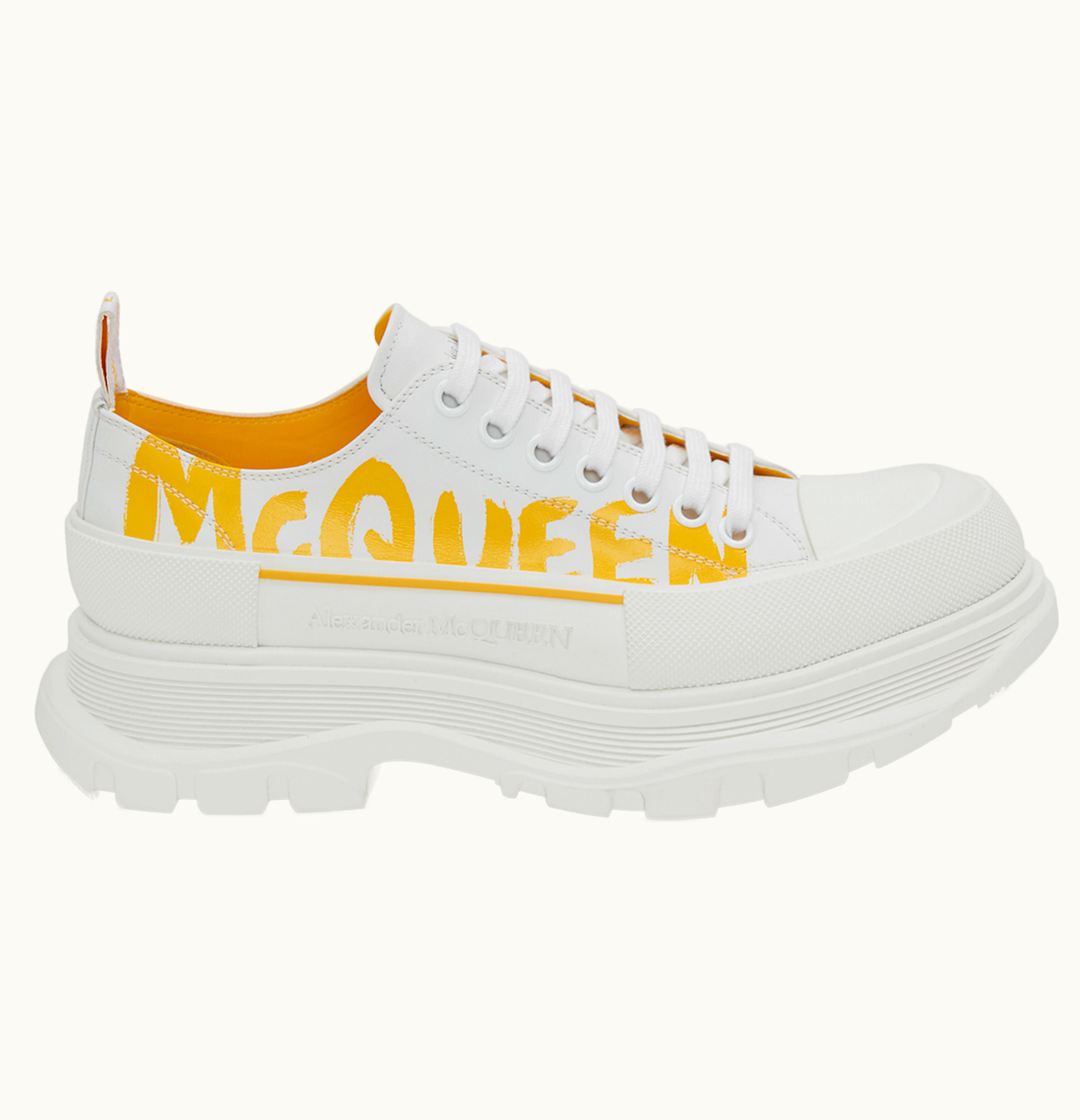 Alexander McQueen Tread Slick Low Lace Up Graffiti White Yellow Pop