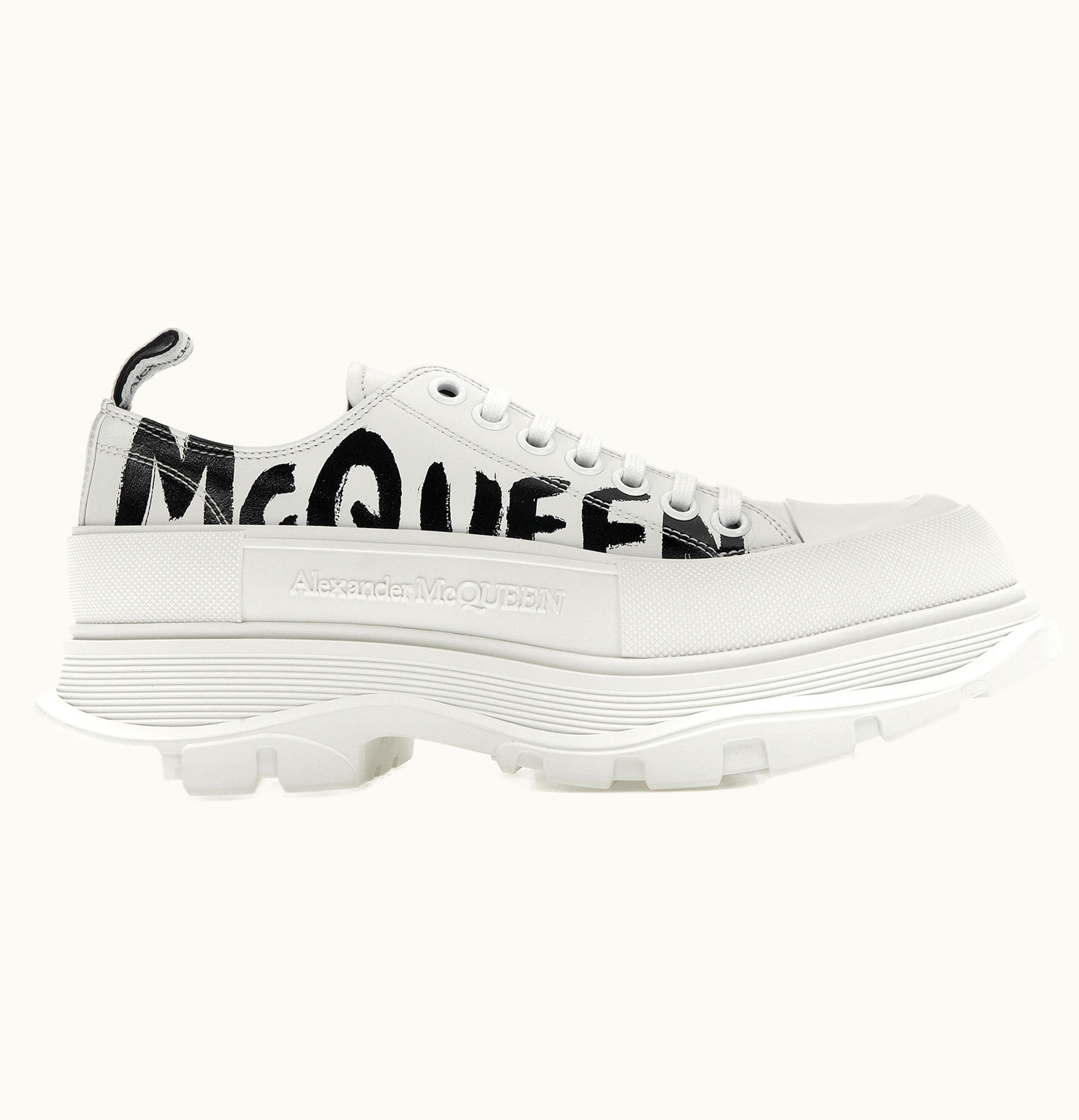 Alexander McQueen Tread Slick Low Lace Up Leather Graffiti White Black White