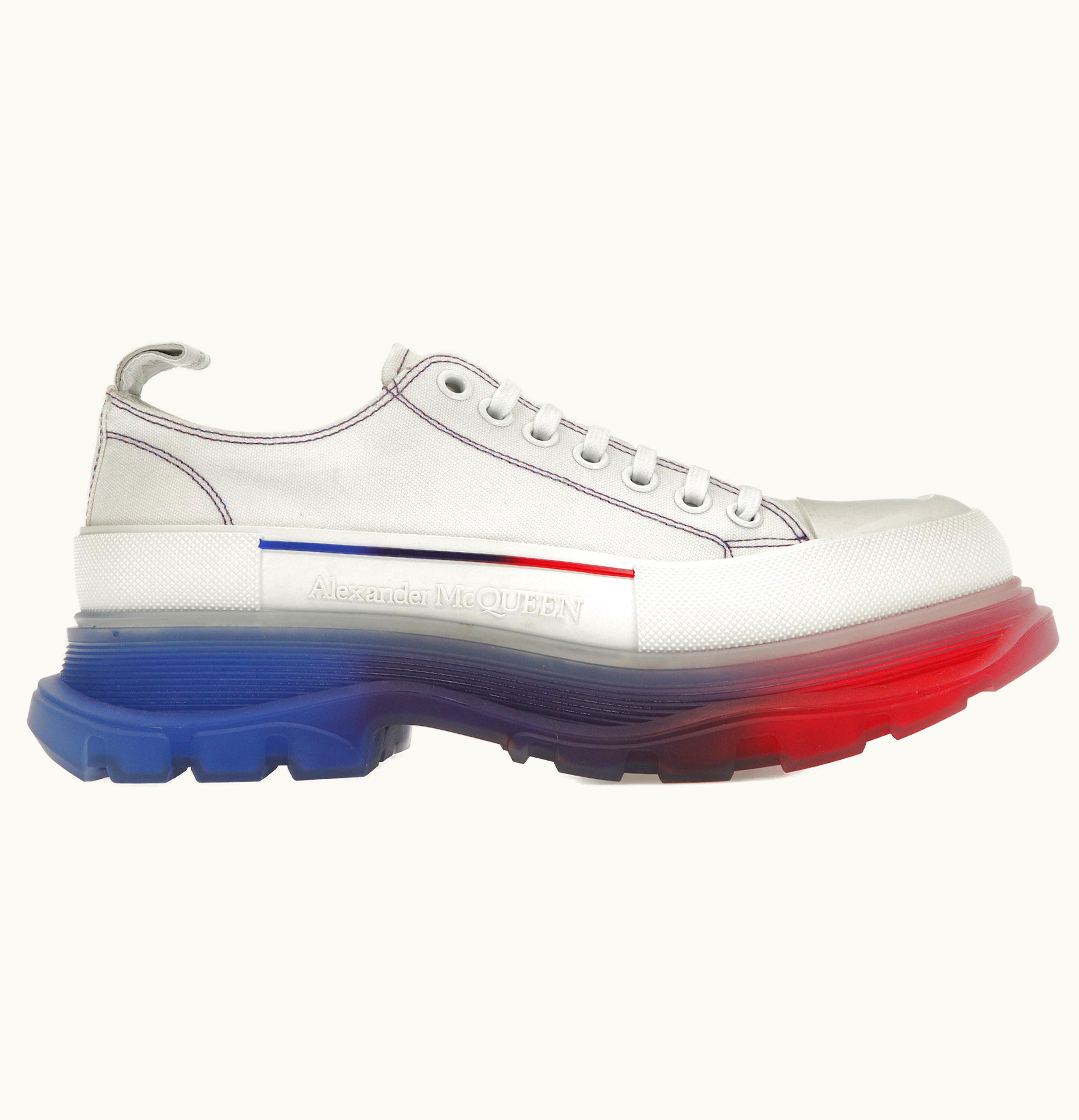 Alexander McQueen Tread Slick Low Lace Up Clear Sole White Off White Bright Red
