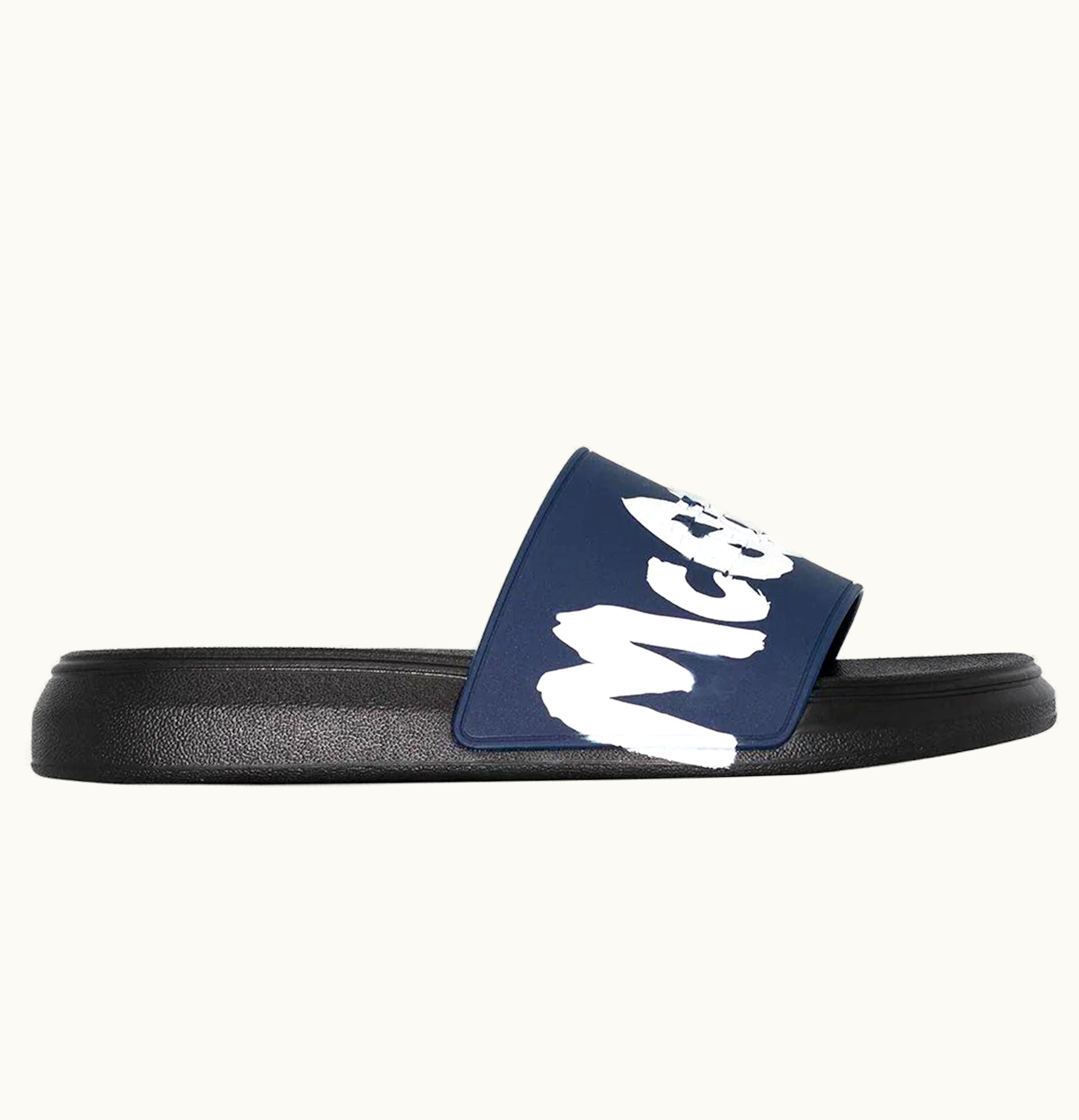 Alexander McQueen Pool Slide Graffiti Logo Black Blue White