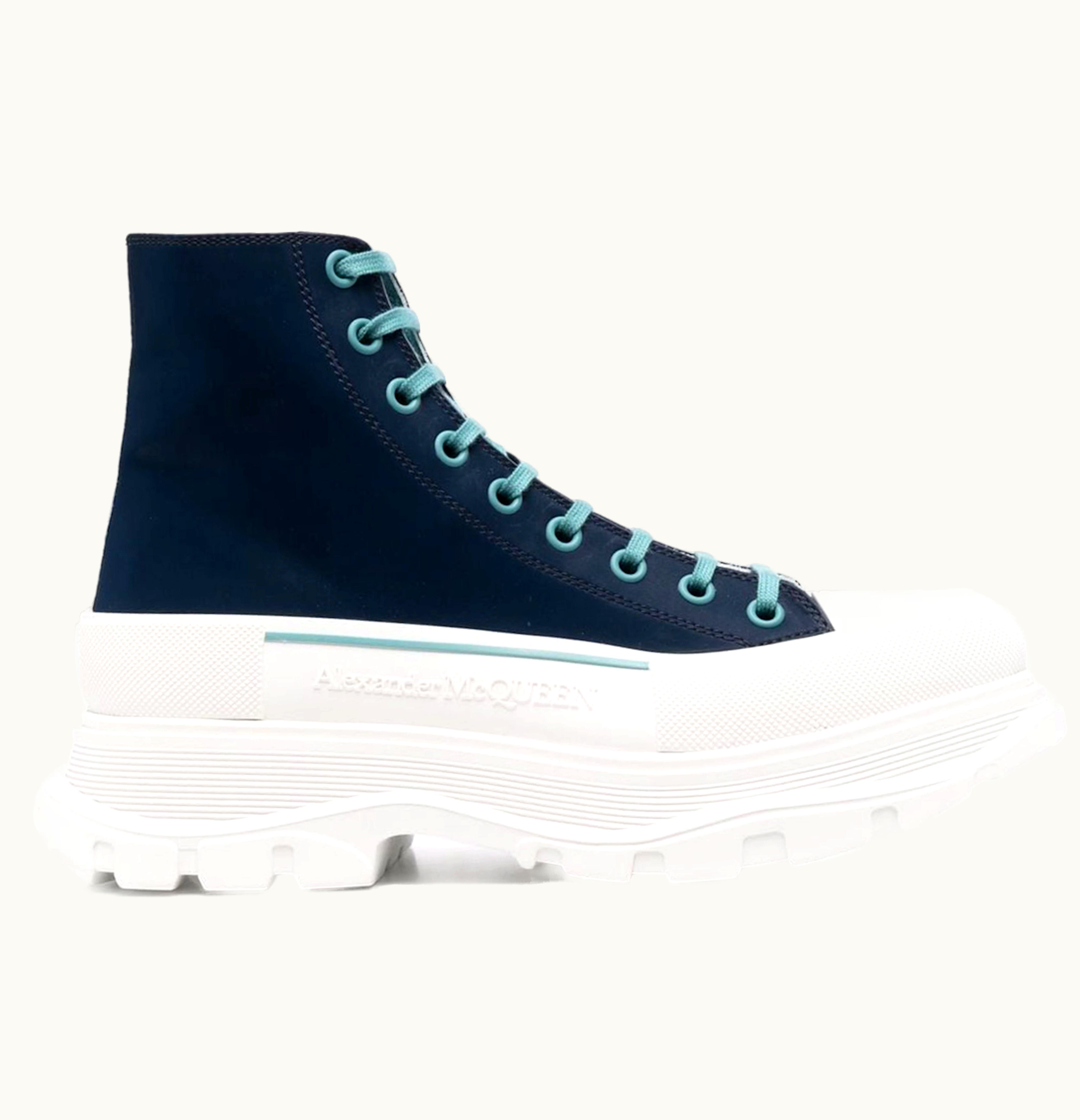 Alexander McQueen Tread Slick Lace Up Boot Blue White