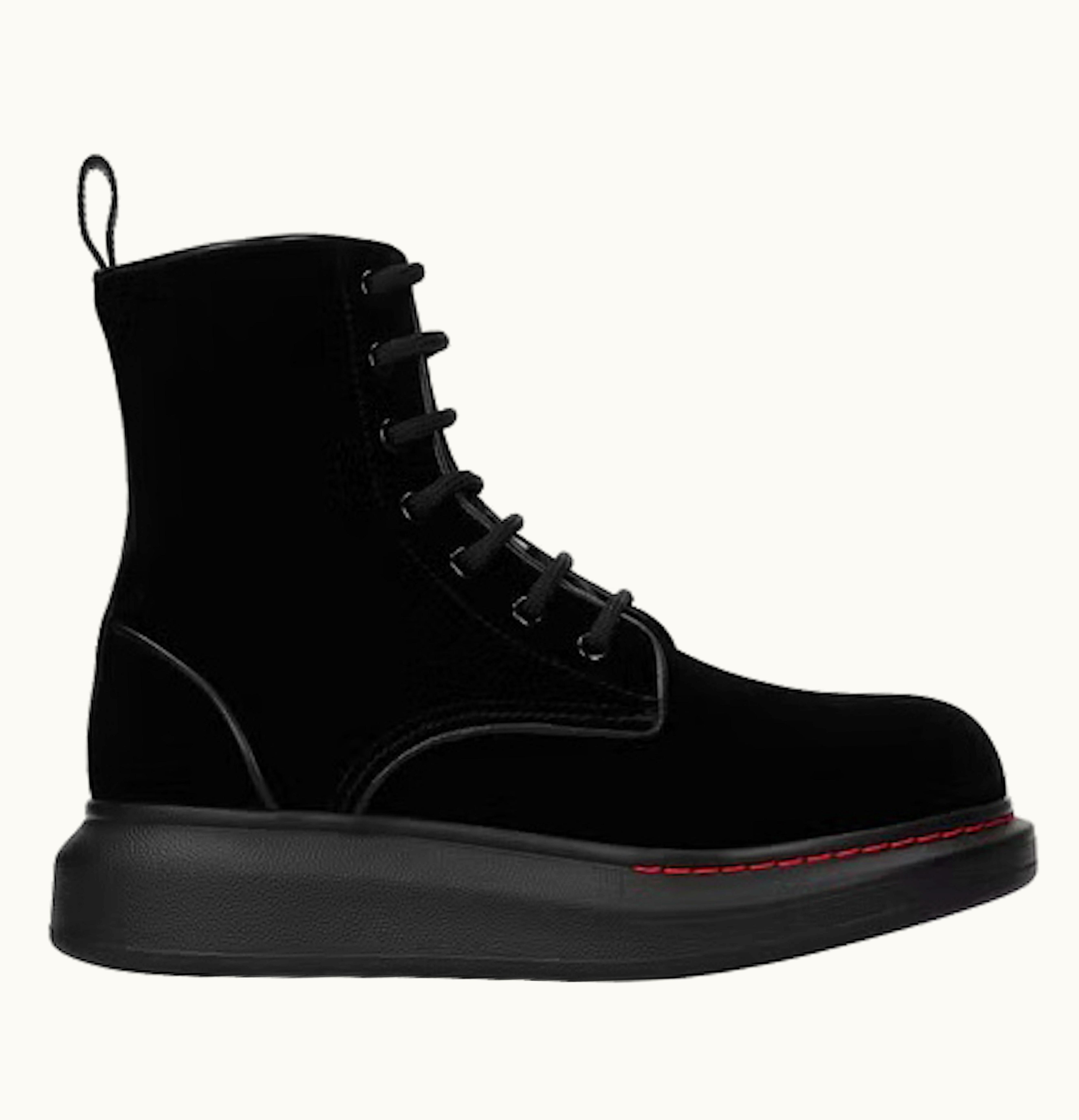 Alexander McQueen Hybrid Lace Up Boot Velvet Black Womens