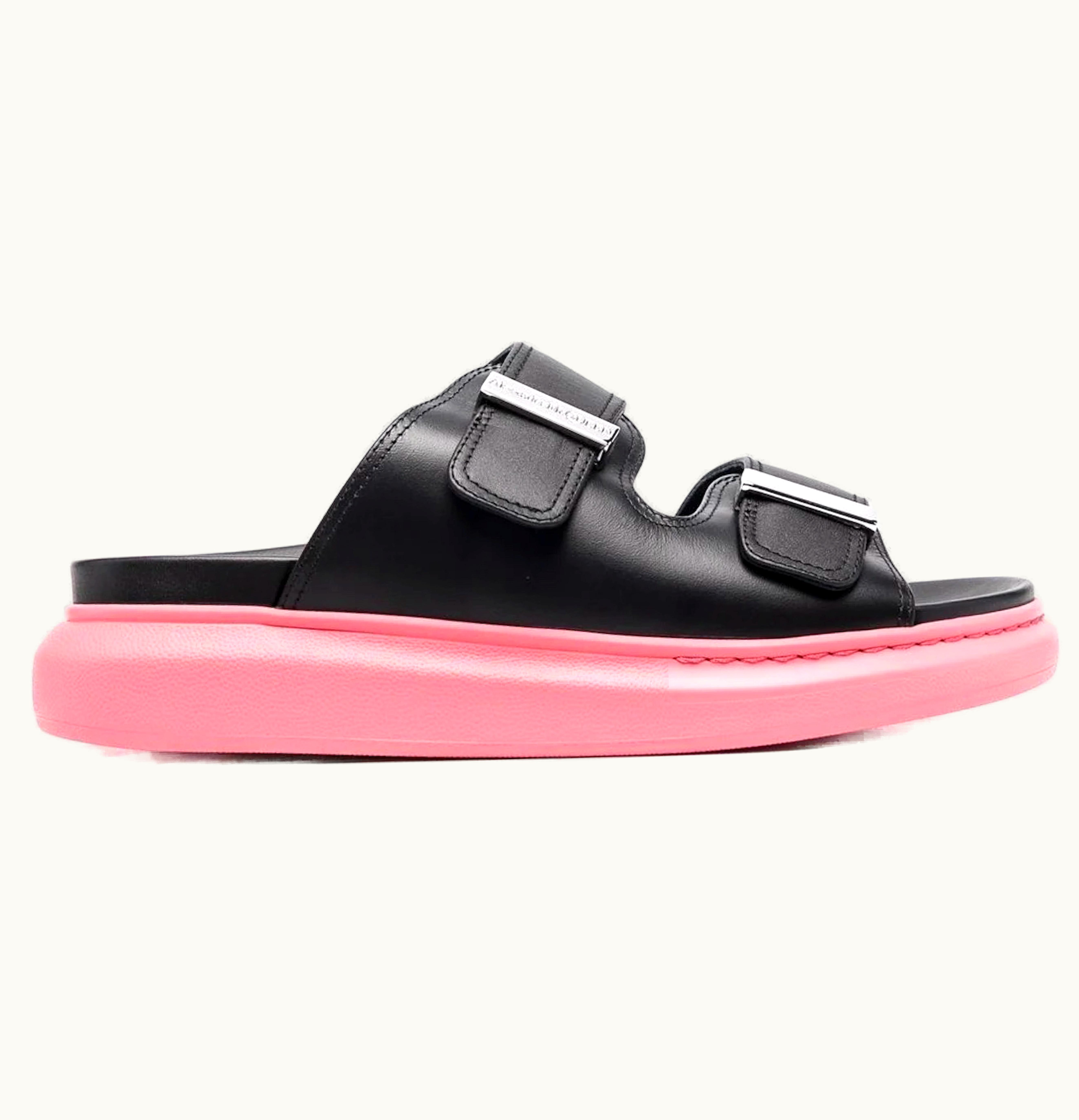 Alexander McQueen Hybrid Buckled Rubber Sandals Black Pink Womens