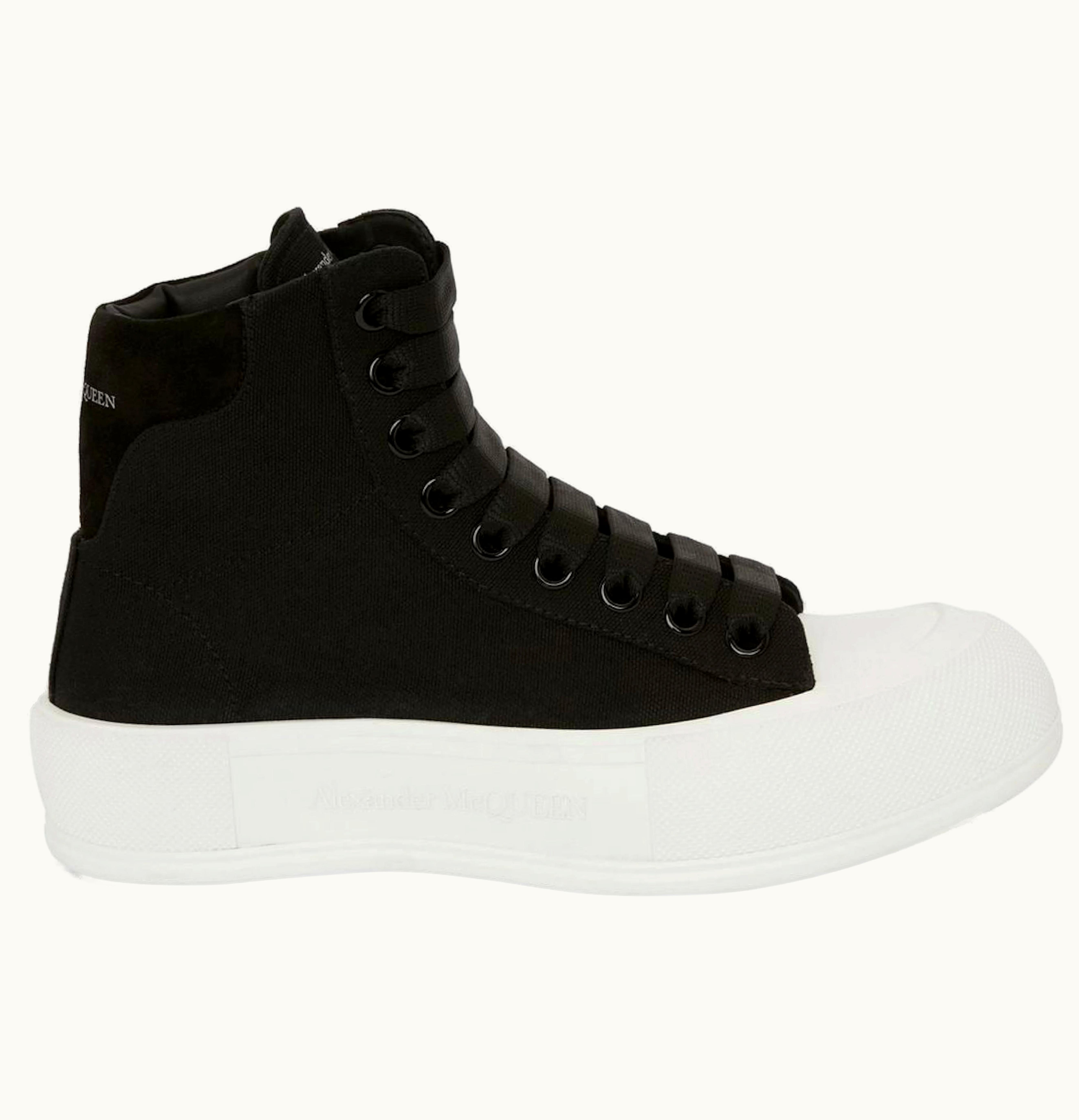Alexander McQueen Deck Plimsoll High Top Sneaker Black White Womens