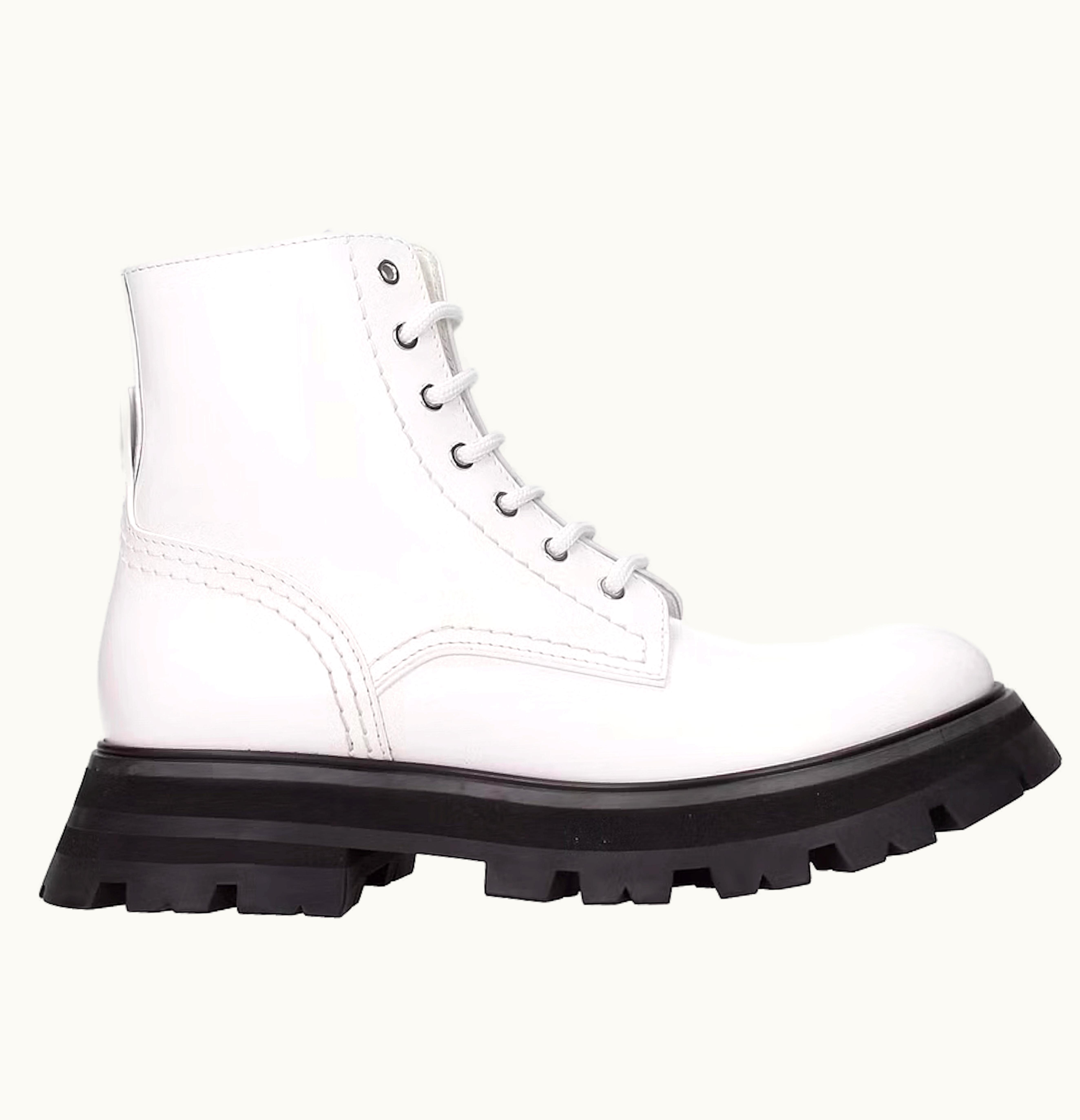 Alexander McQueen Lace Up Ankle Boot White Black Womens