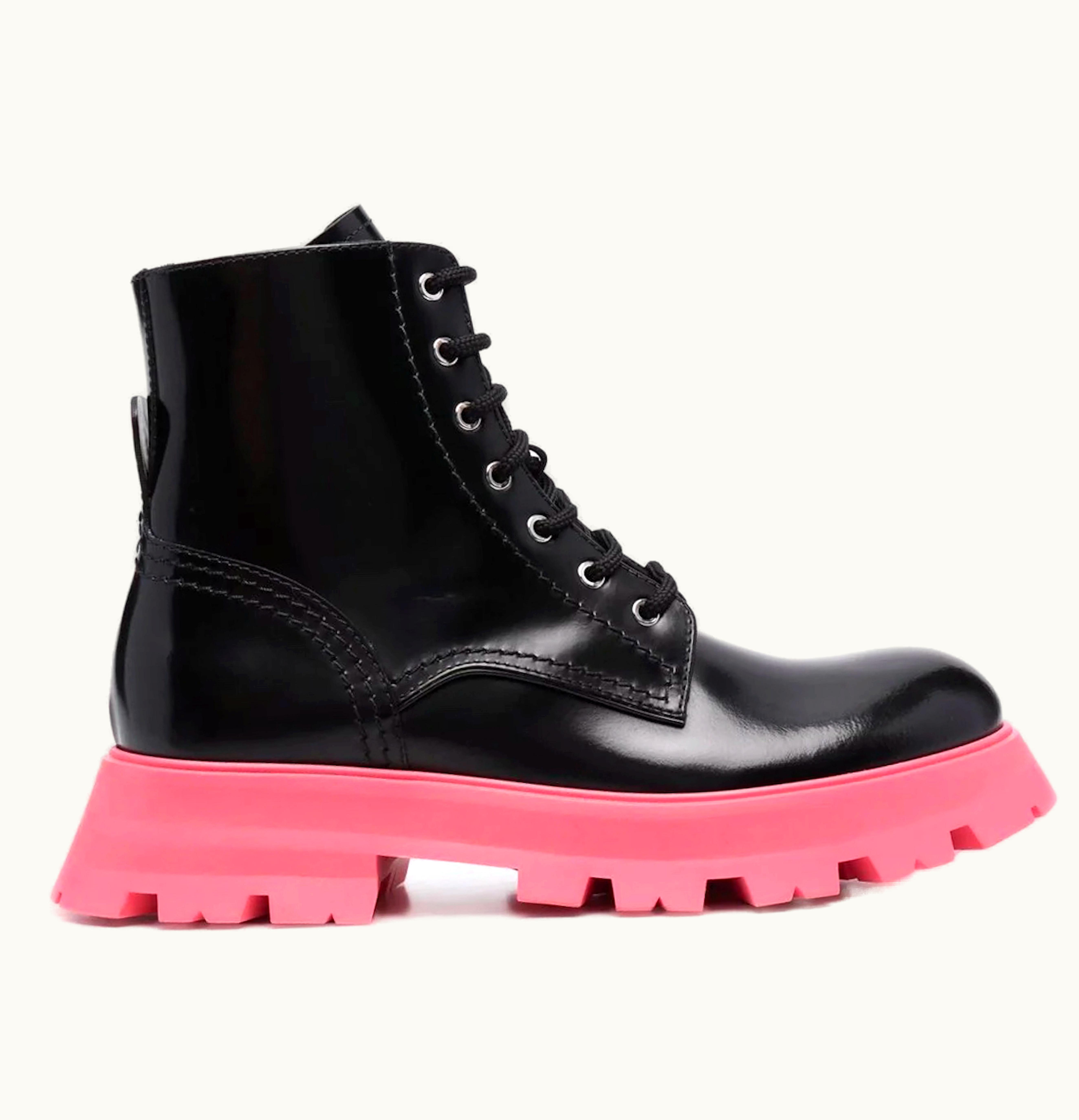 Alexander McQueen Tread Slick Leather Boot Black Pink Womens