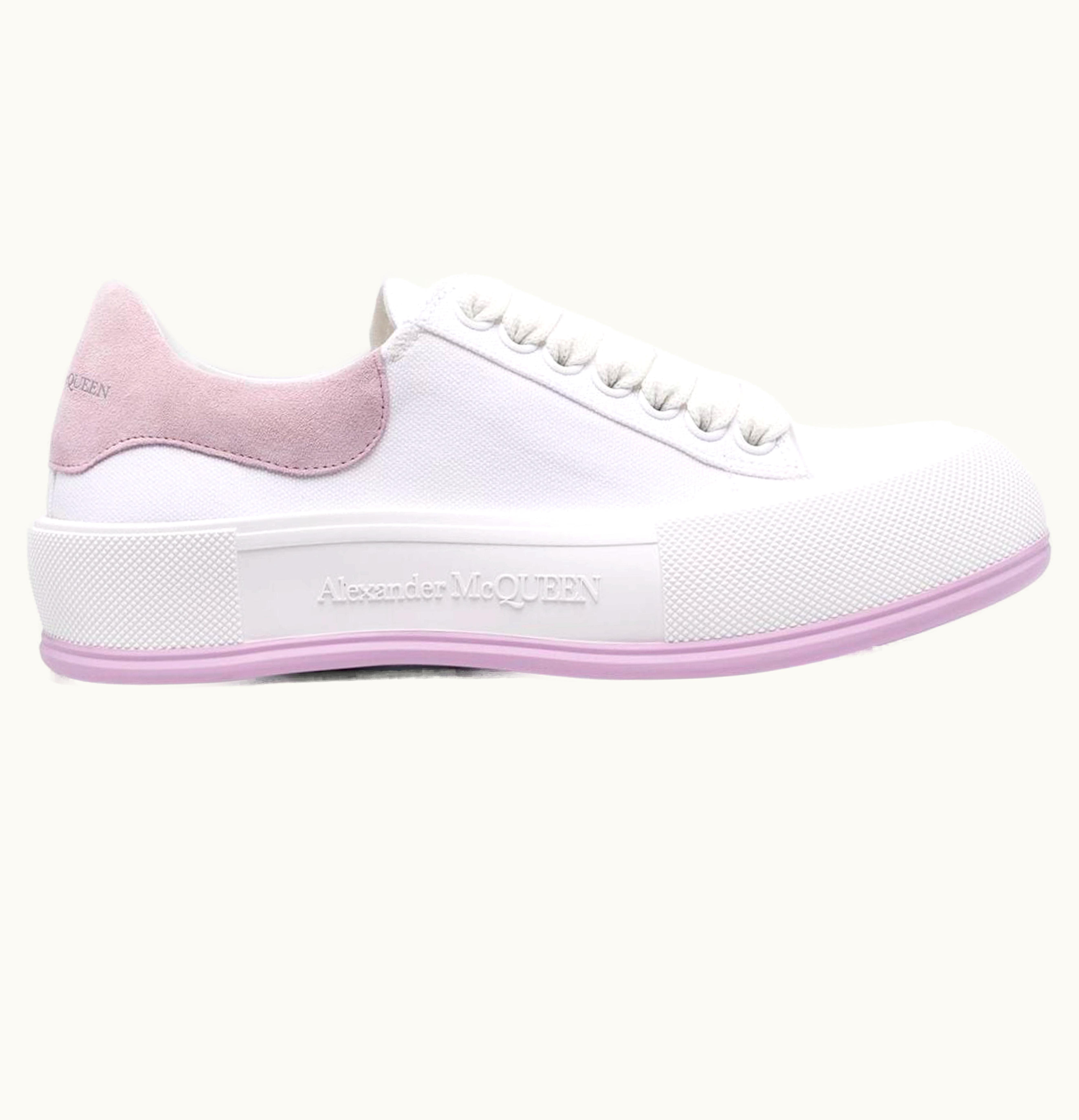 Alexander McQueen Deck Skate Plimsoll Lace Up White Pink Womens