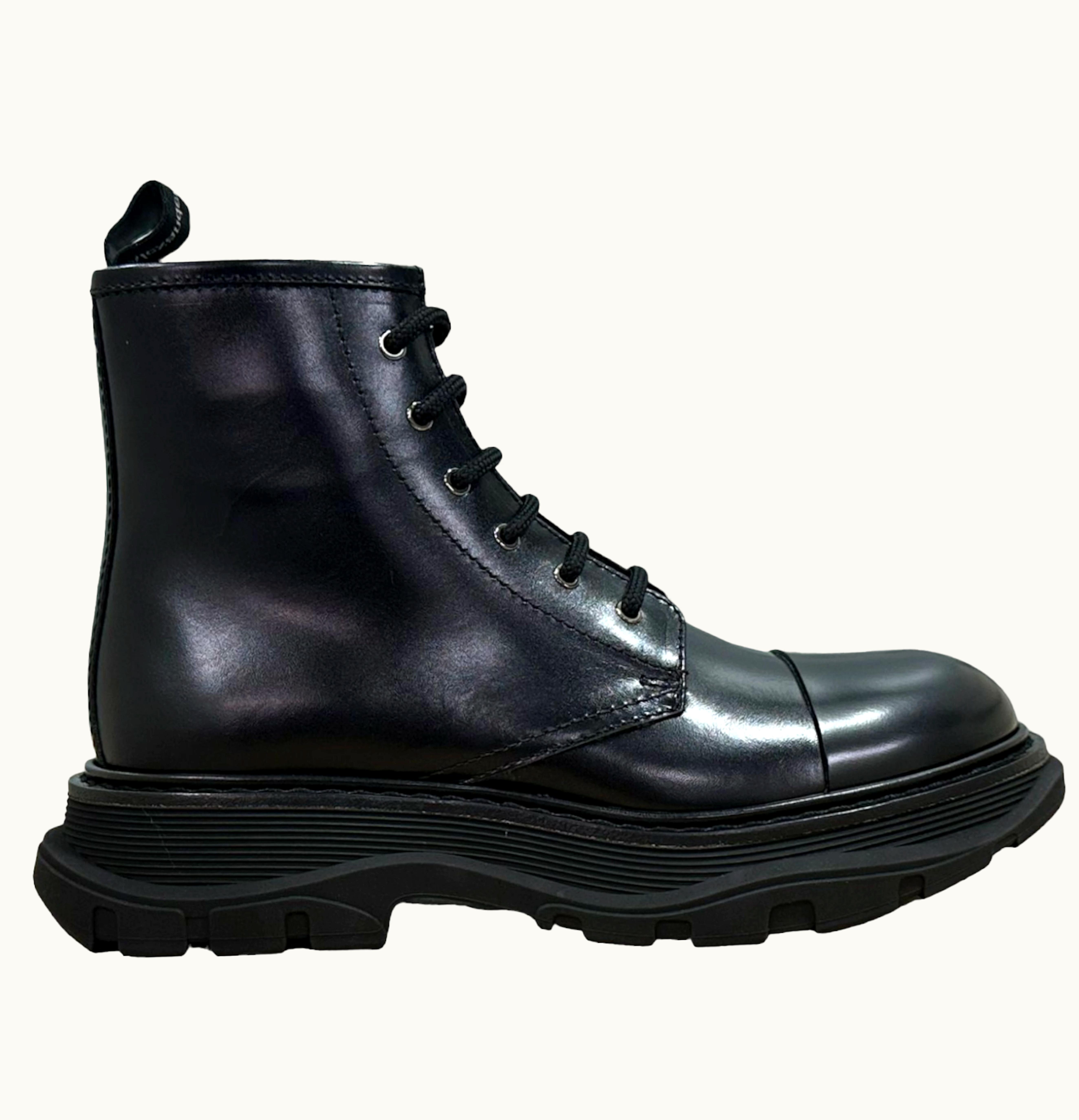 Alexander McQueen Tread Lace Up Combat Leather Boot Black