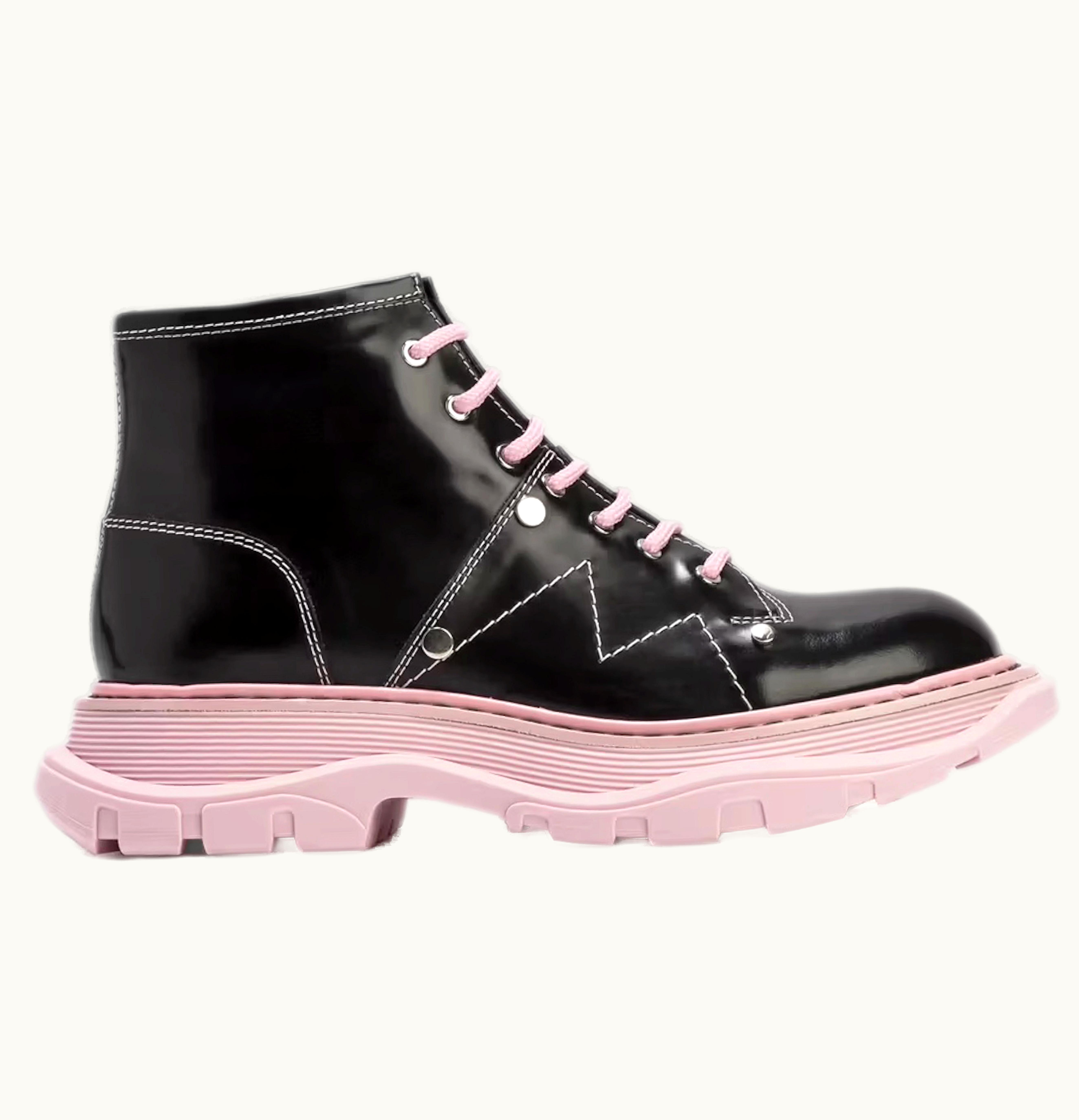 Alexander McQueen Tread Lace Up Boot Black Pink Womens