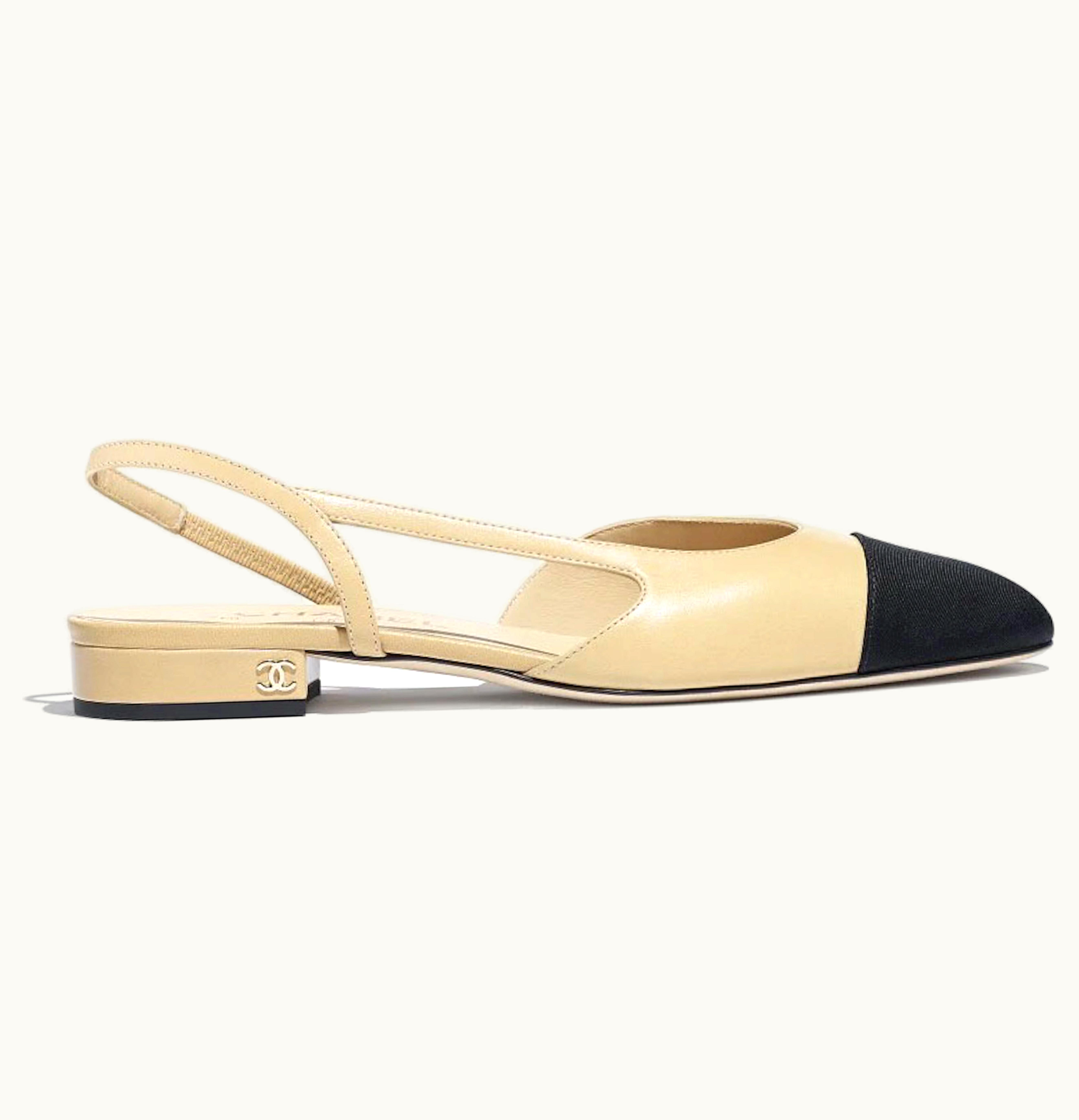 Chanel Slingback Flats Beige Goatskin