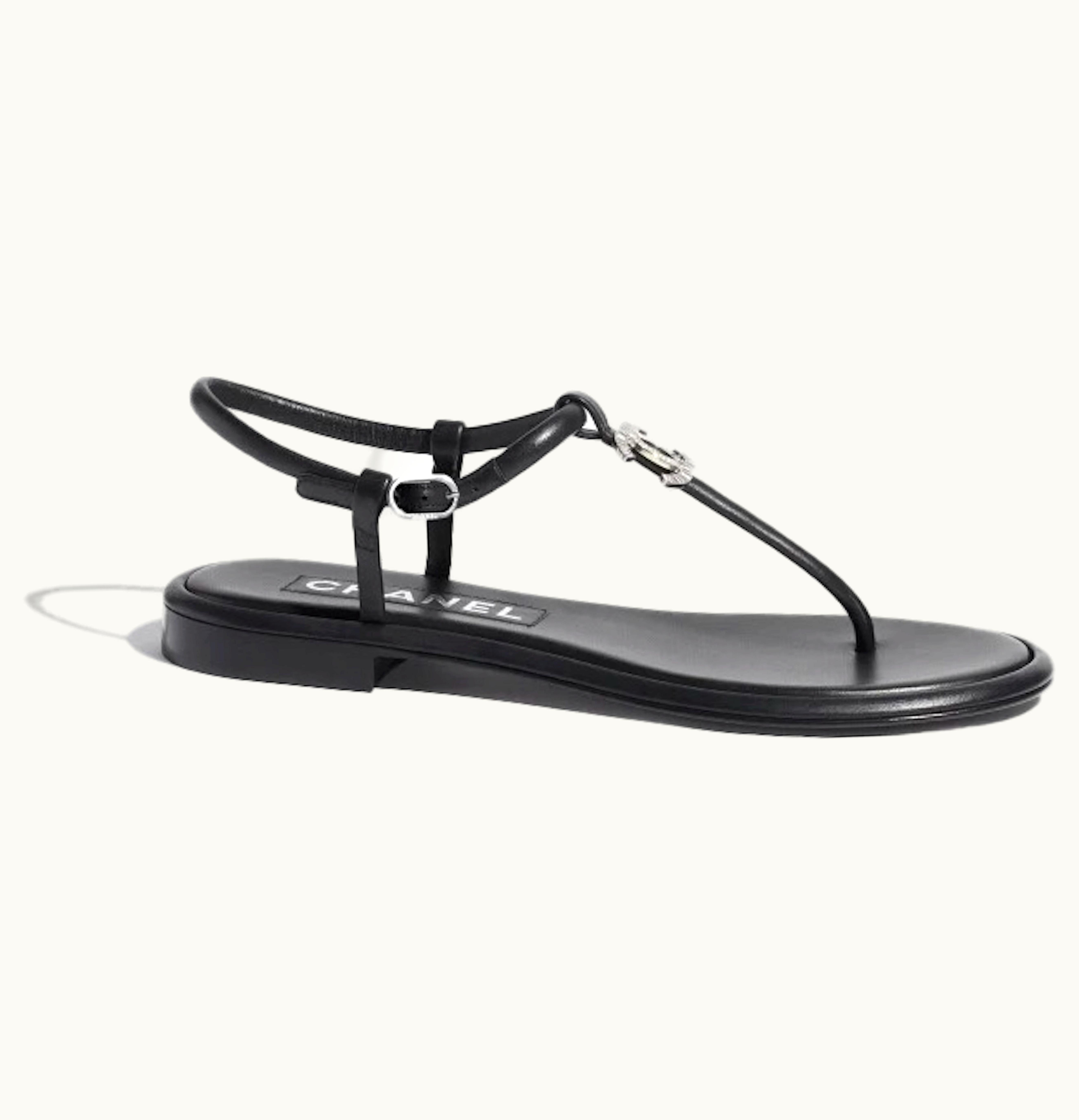 Chanel CC Thong Sandals Black Lambskin