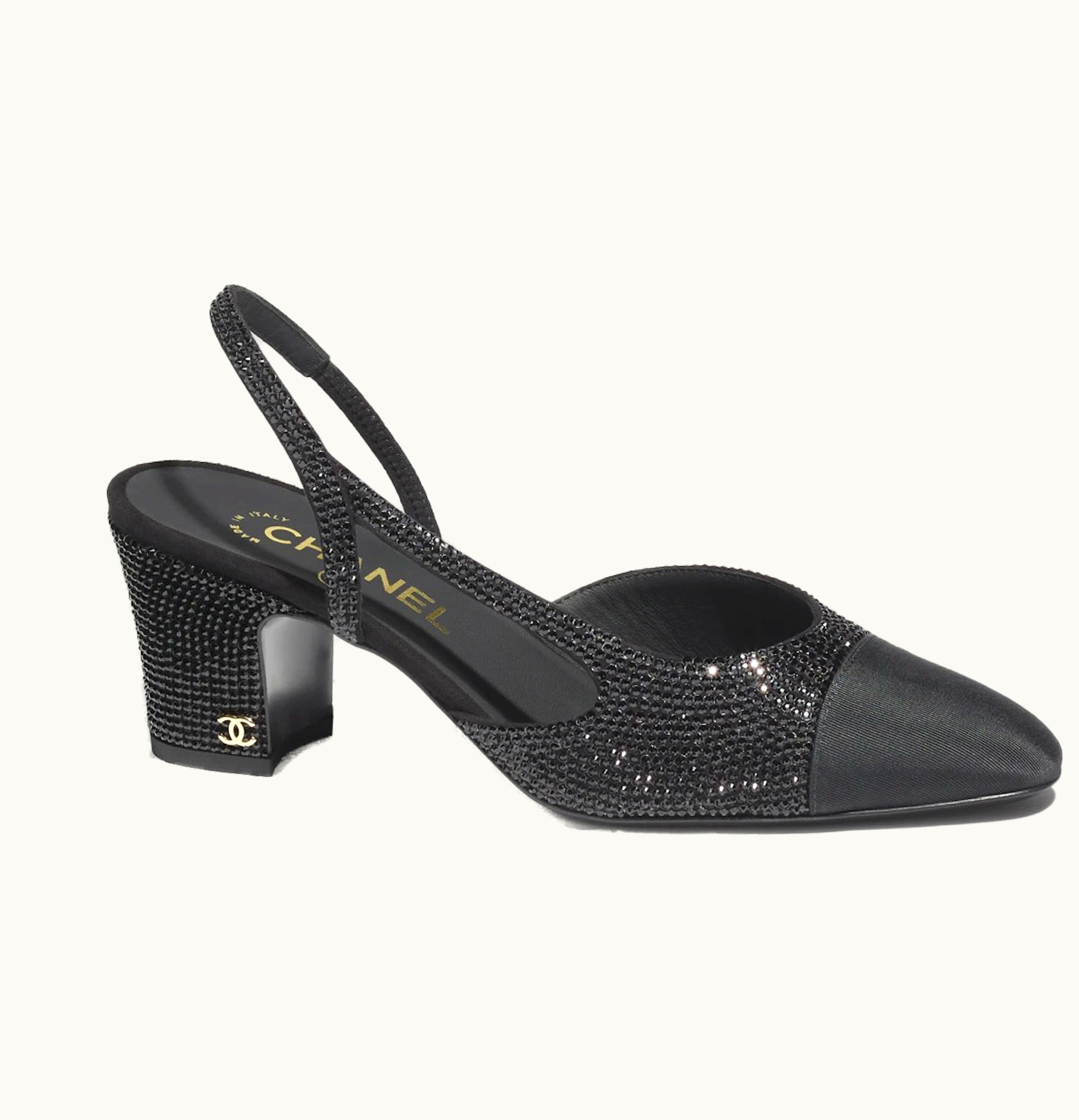 Chanel Strass 65mm Slingbacks Black Grosgrain